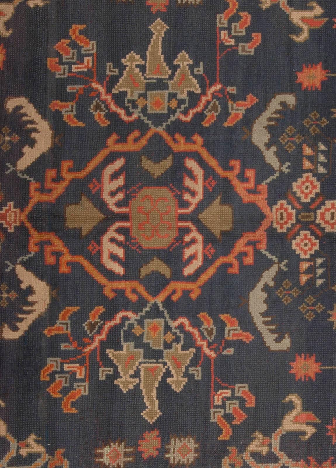 Antique Turkish Oushak blue handmade wool rug
Size: 9'0