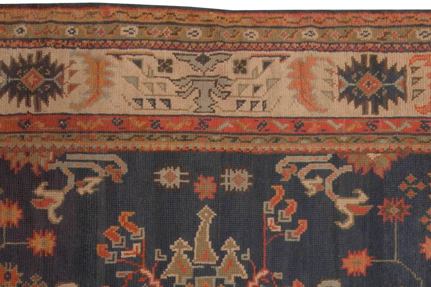 Antique Turkish Oushak Blue Handmade Wool Rug In Good Condition For Sale In New York, NY