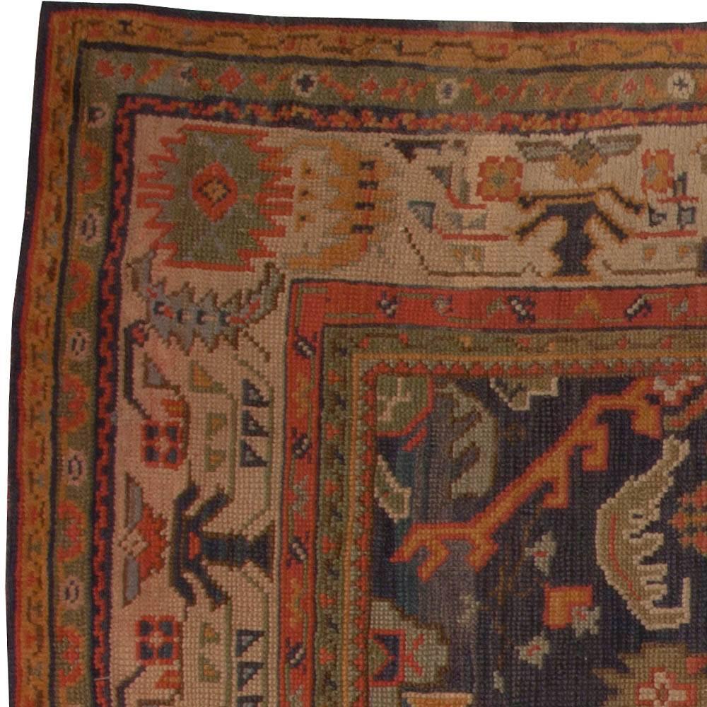 Antique Turkish Oushak Blue Handmade Wool Rug For Sale 1