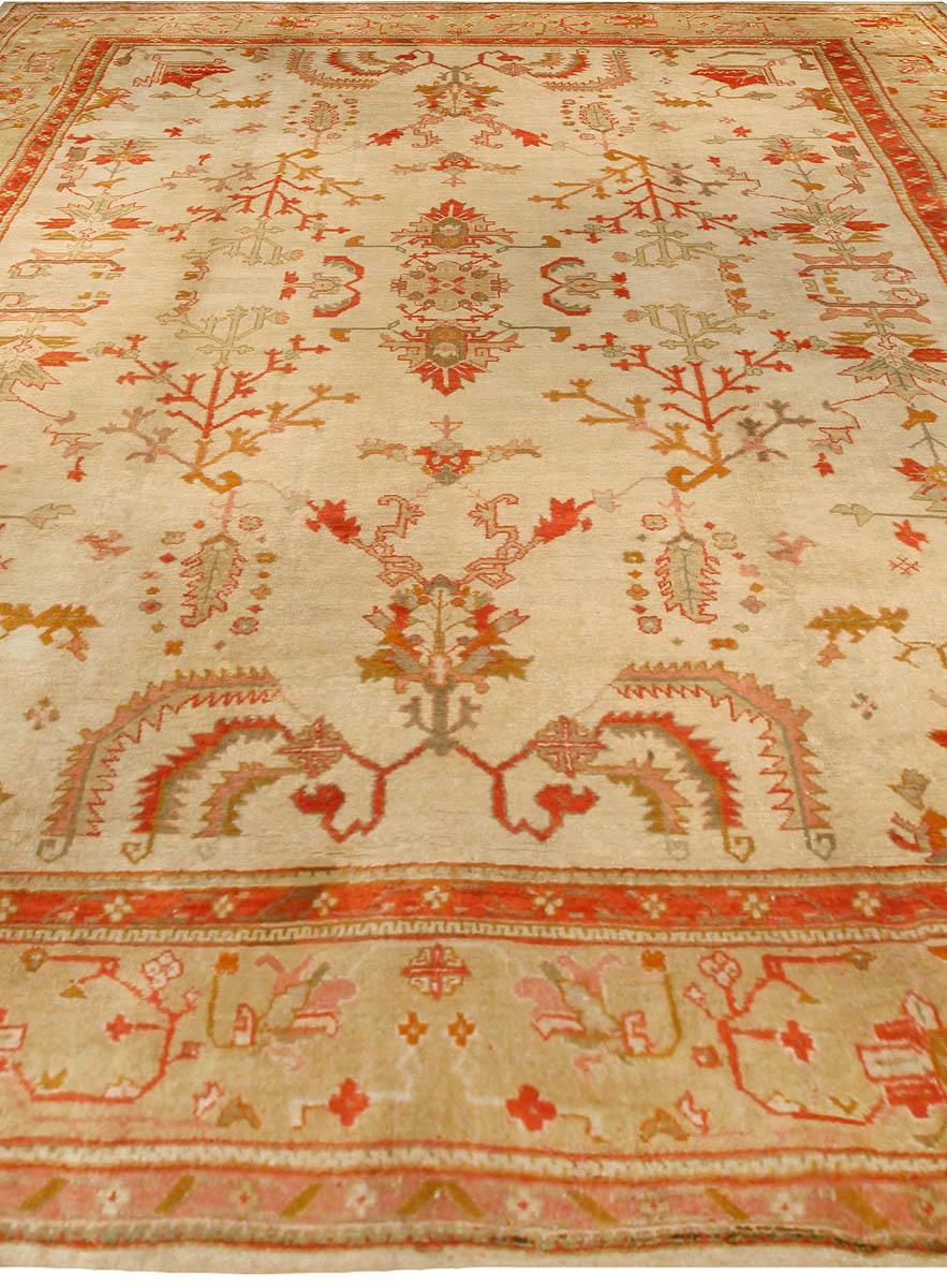 Hand-Knotted Antique Turkish Oushak Handwoven Wool Rug For Sale