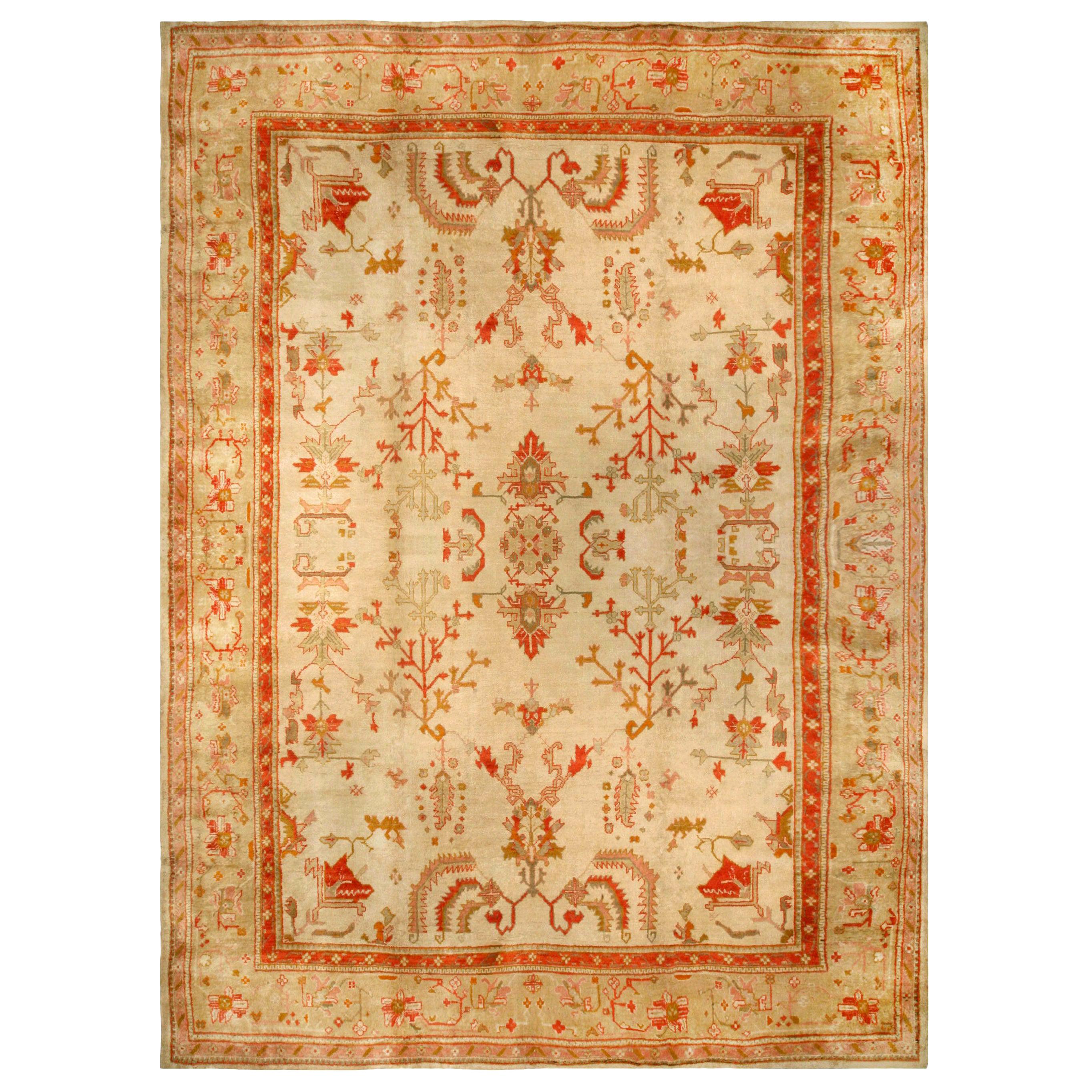Antique Turkish Oushak Handwoven Wool Rug For Sale