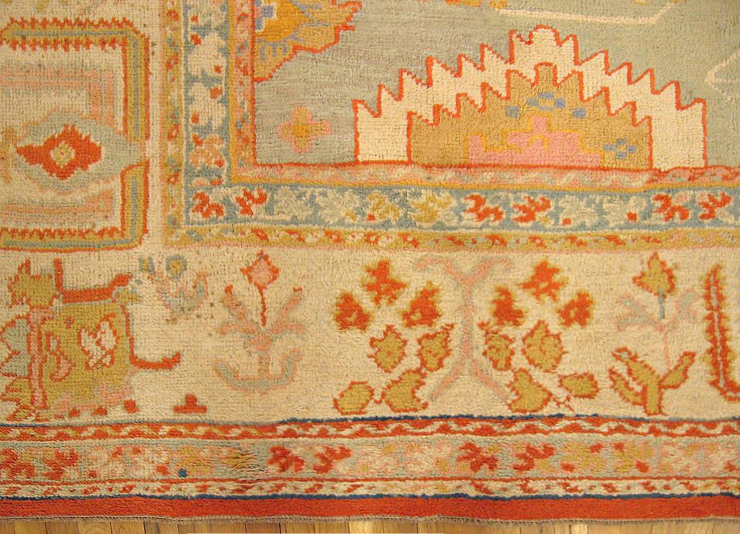 Hand-Knotted Antique Turkish Oushak Decorative Carpet, in Large Square Size with Soft Colors  For Sale