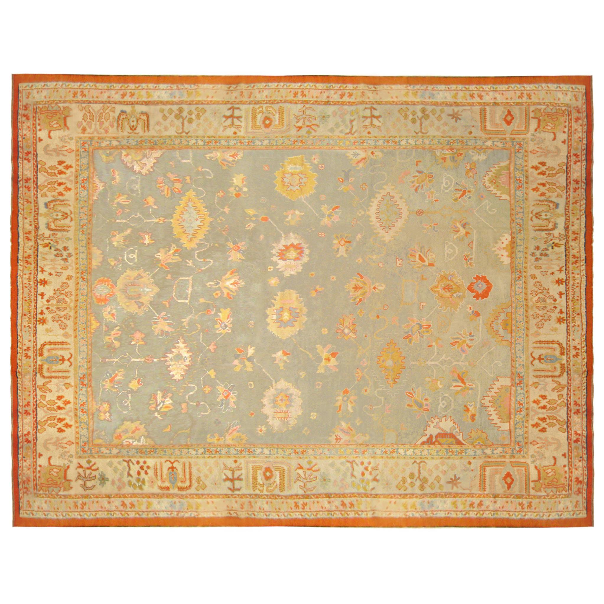 Antique Turkish Oushak Decorative Carpet, in Large Square Size with Soft Colors 