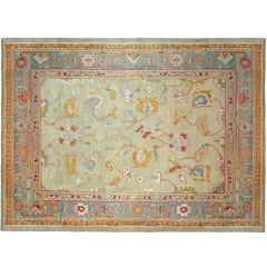 Antique Turkish Oushak Decorative Oriental Carpet, in Room Size with Soft Colors