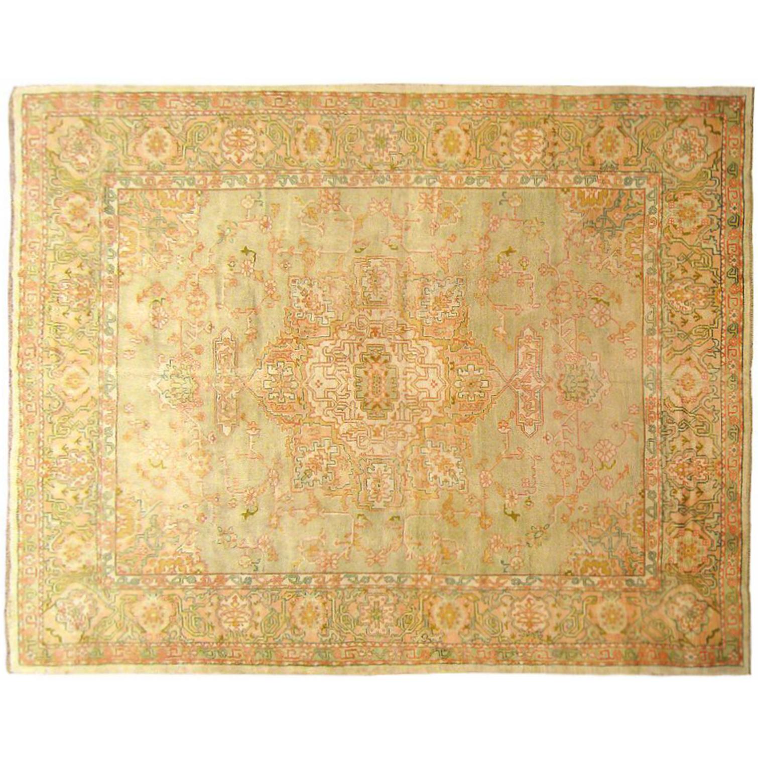 Antique Turkish Oushak Decorative Oriental Rug, in Room Size, with Muted Colors For Sale