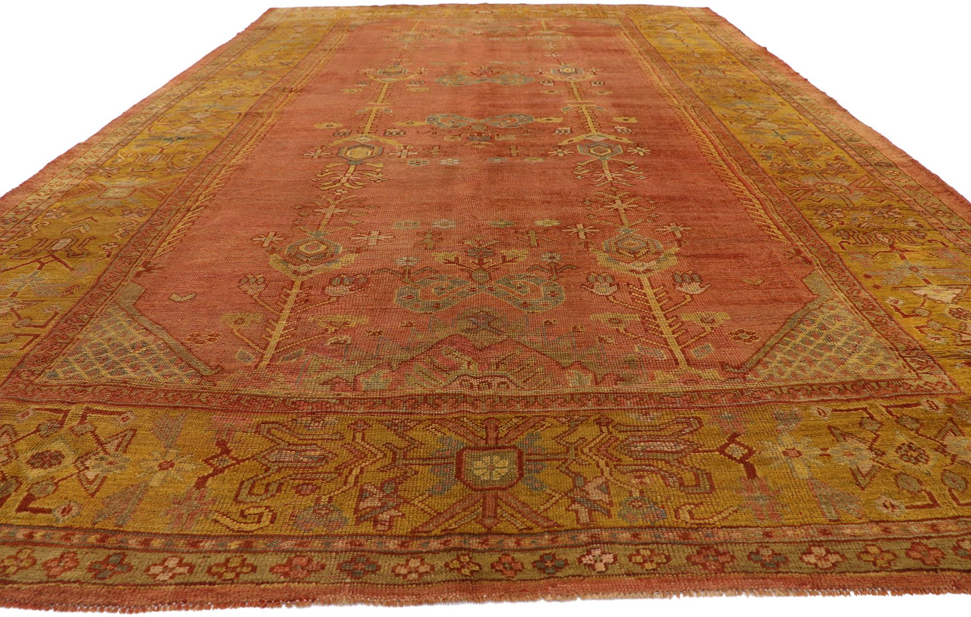 Hand-Knotted Antique Turkish Oushak Rug with Rustic Arts & Crafts Style For Sale