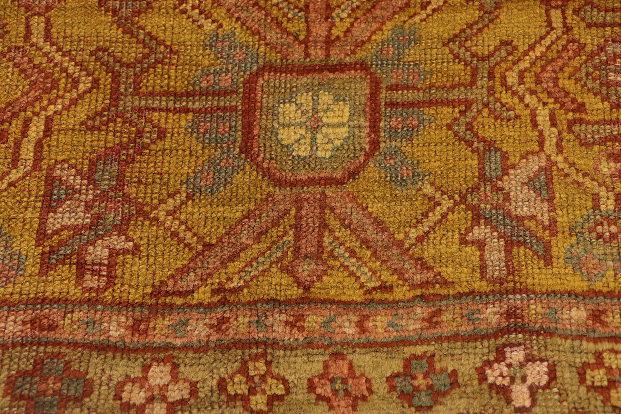 Antique Turkish Oushak Rug with Rustic Arts & Crafts Style In Good Condition For Sale In Dallas, TX