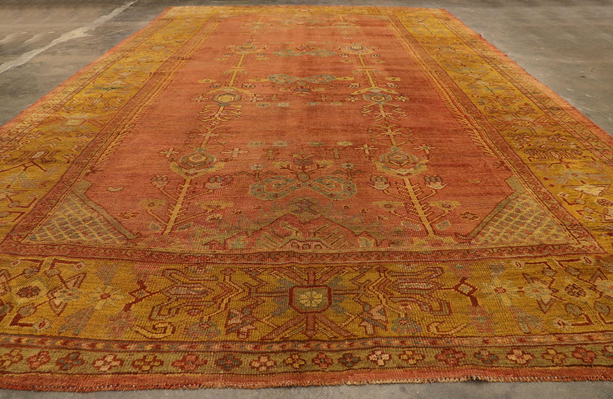 Antique Turkish Oushak Rug with Rustic Arts & Crafts Style For Sale 1