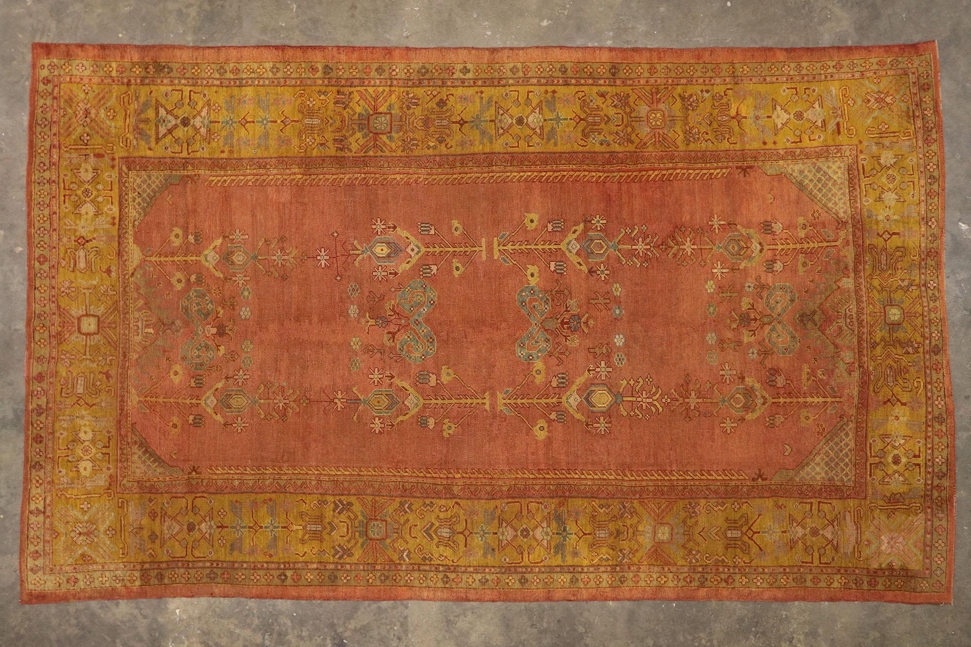 Antique Turkish Oushak Rug with Rustic Arts & Crafts Style For Sale 2