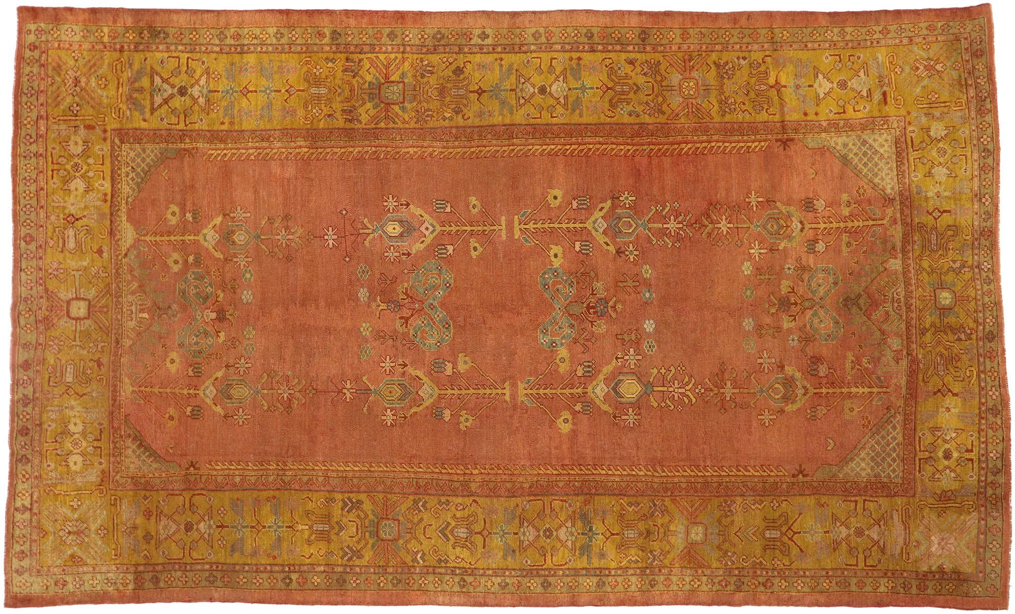 Antique Turkish Oushak Rug with Rustic Arts & Crafts Style For Sale 3