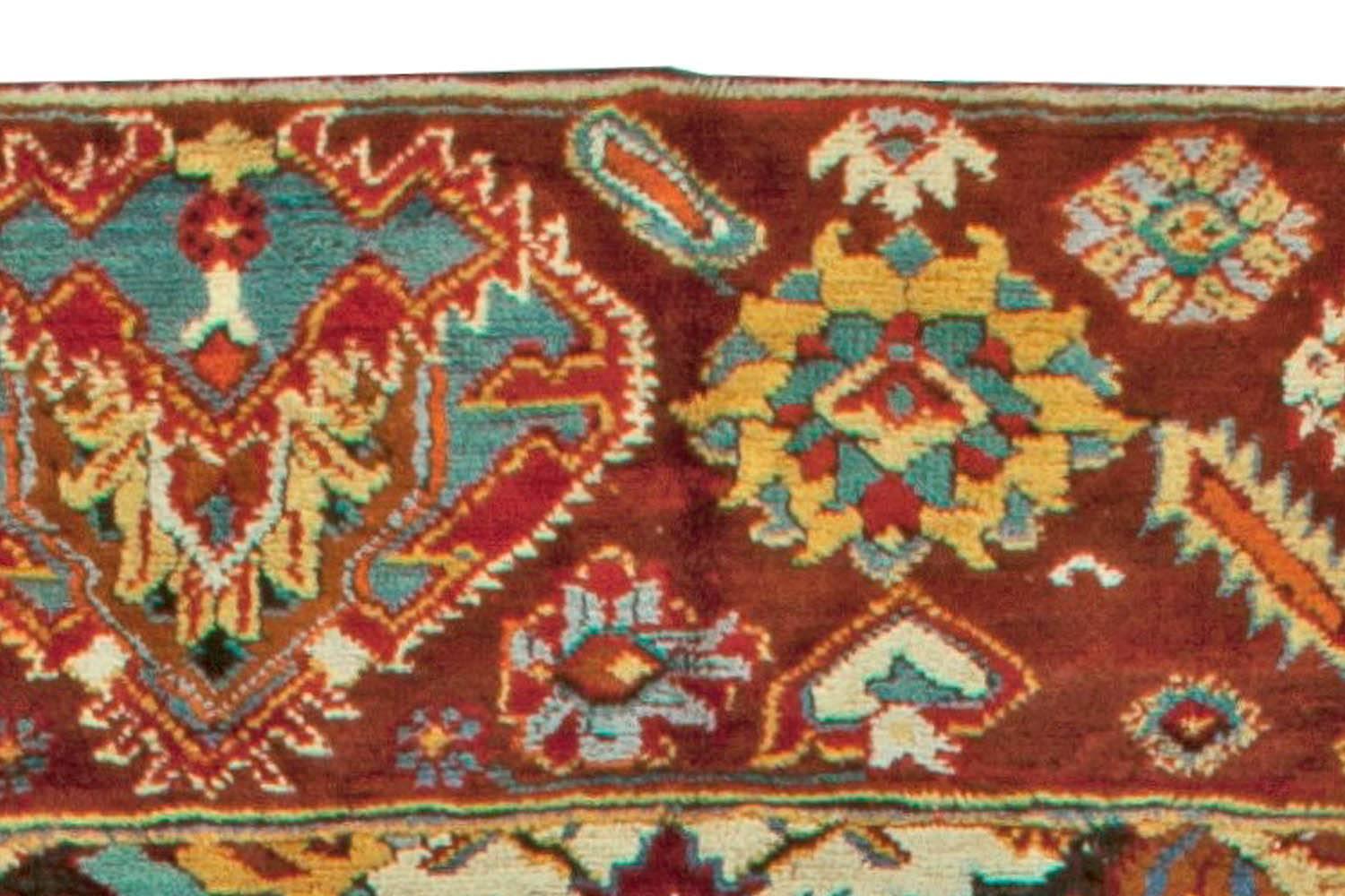 Hand-Woven Antique Turkish Oushak Floral Handmade Wool Rug For Sale