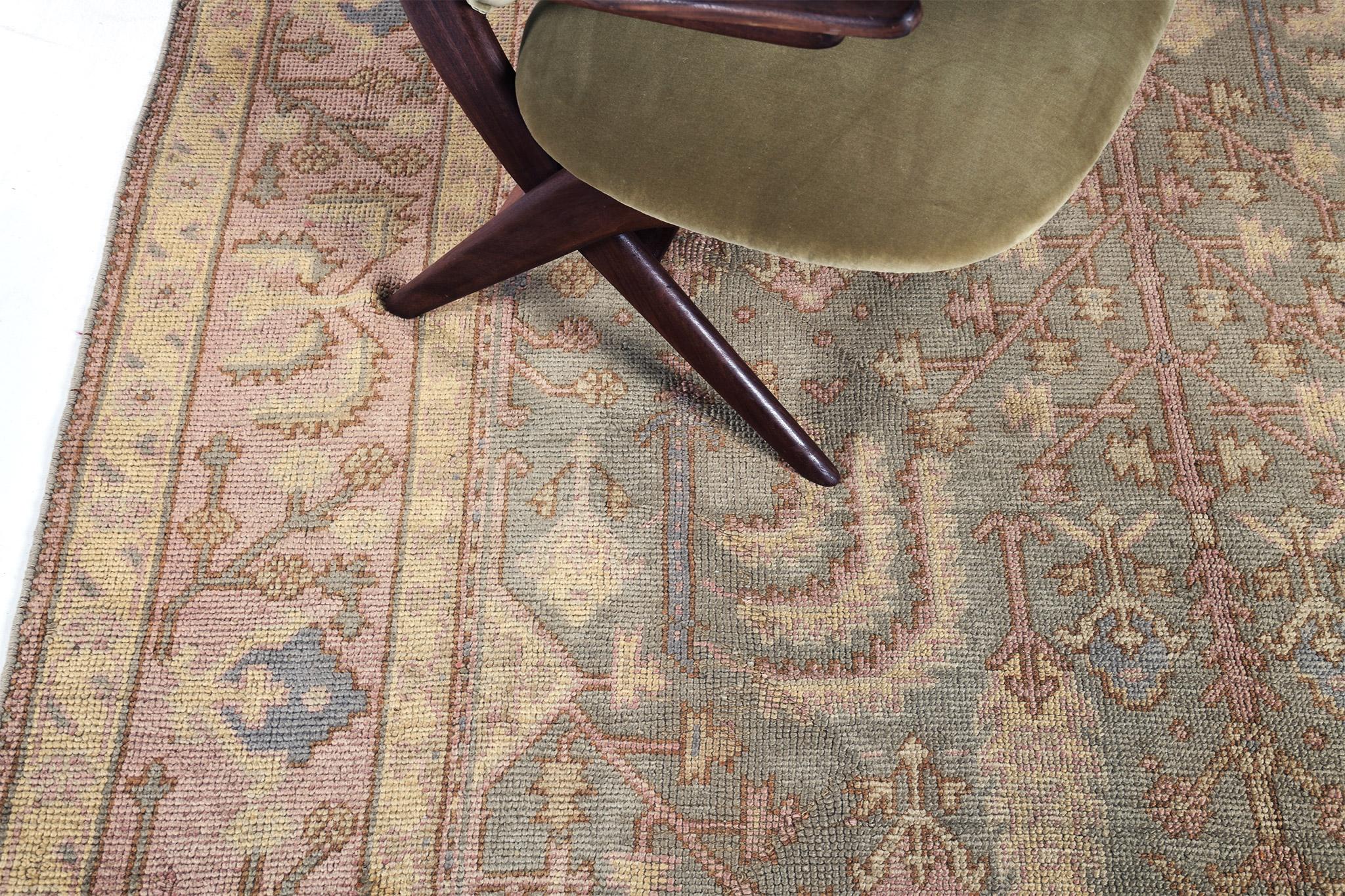 Hand-Knotted Antique Turkish Oushak For Sale