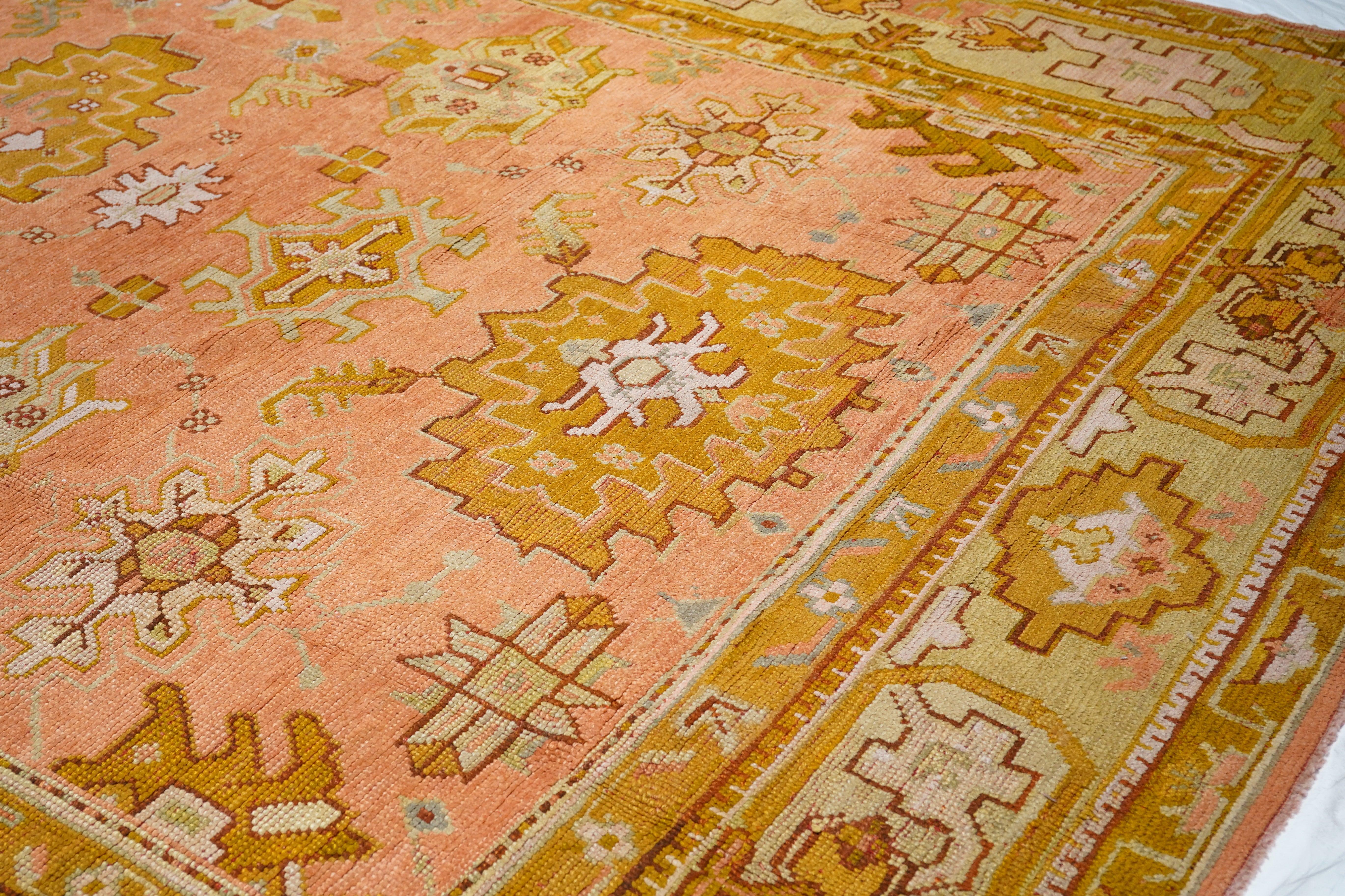 Hand-Knotted Antique Oushak Rug 10'5'' x 18'10'' For Sale