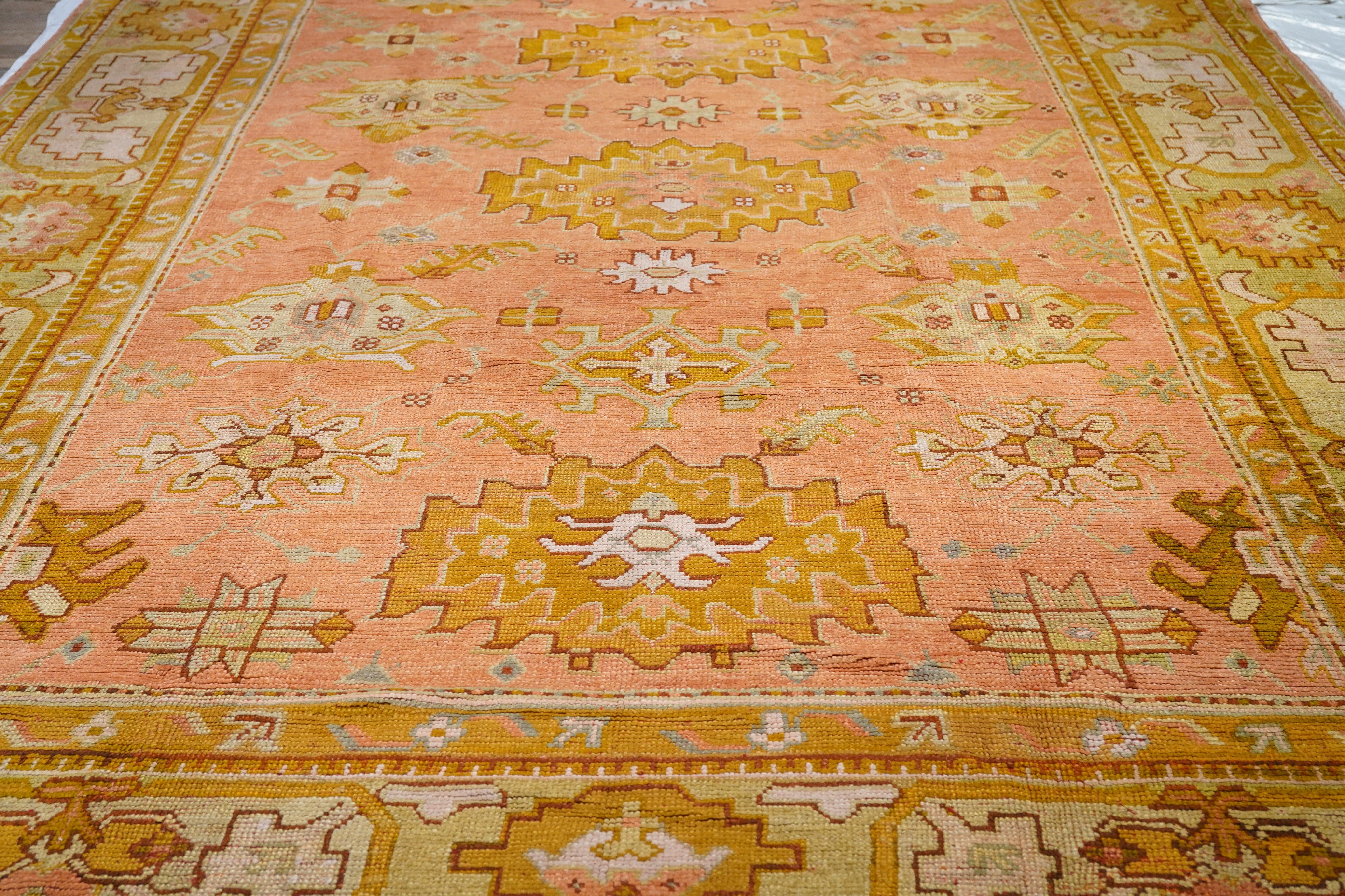 Wool Antique Oushak Rug 10'5'' x 18'10'' For Sale