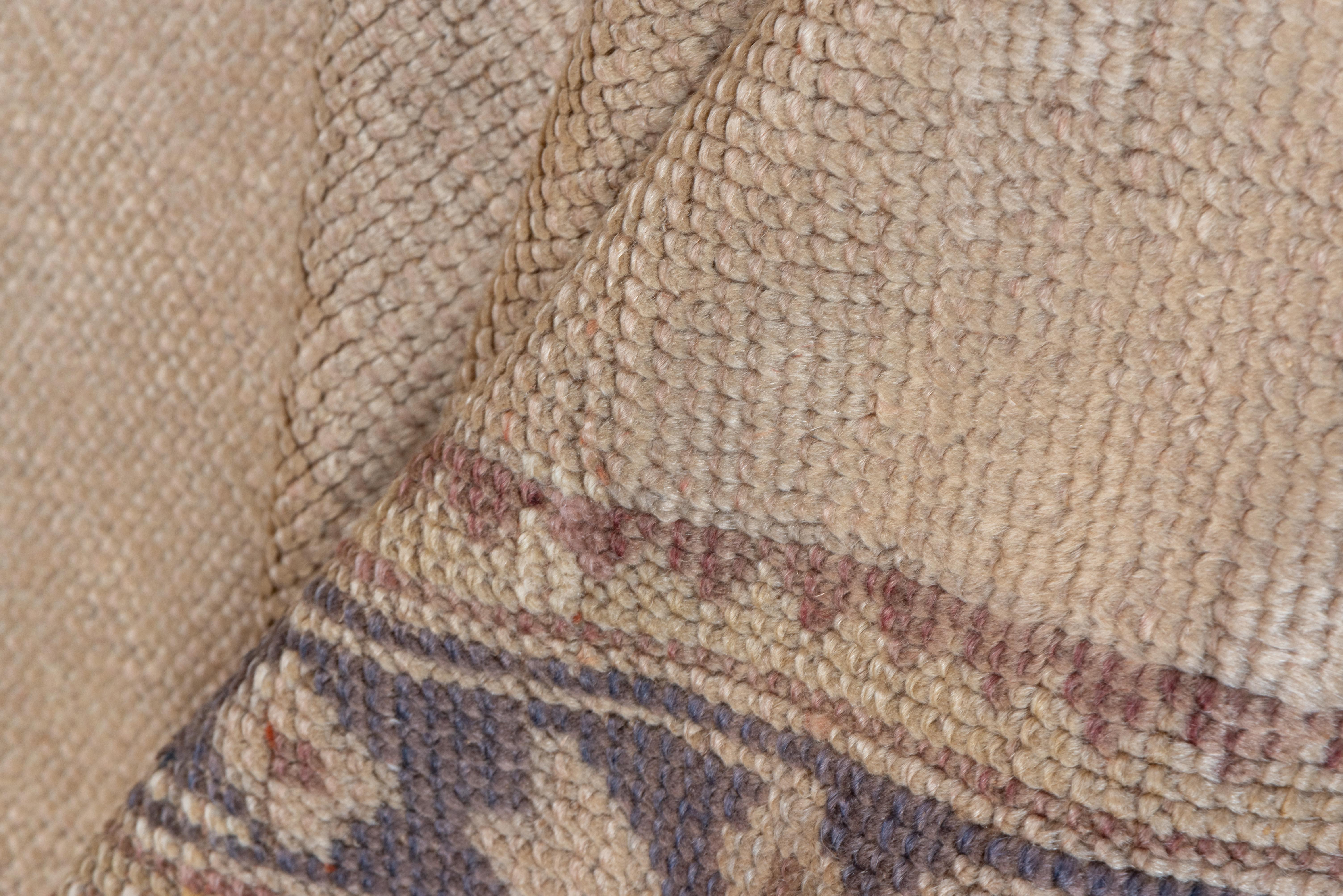 Hand-Knotted Antique Turkish Oushak Gallery Rug, Solid Ivory & Eggshell Field, Indigo Borders For Sale