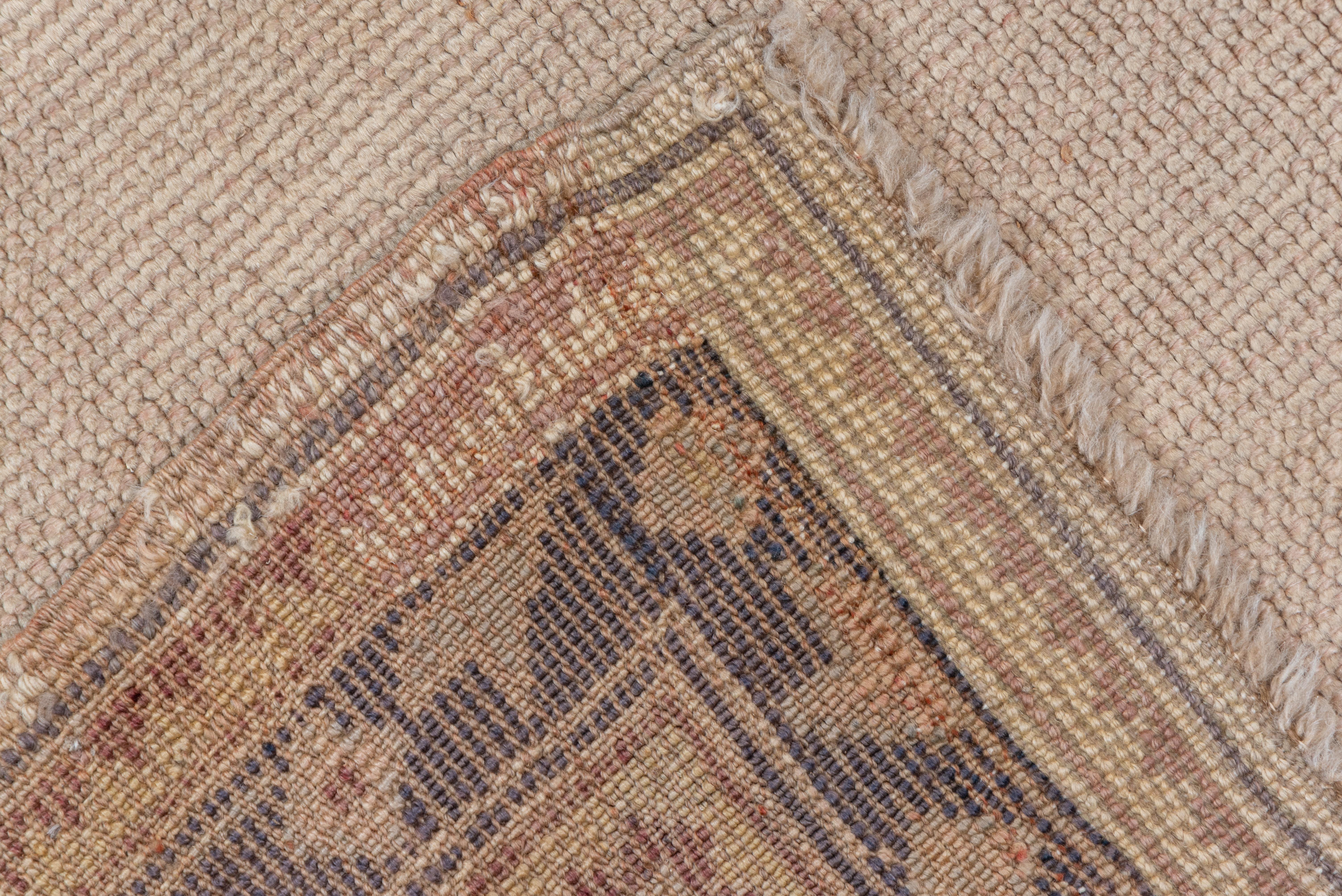 Early 20th Century Antique Turkish Oushak Gallery Rug, Solid Ivory & Eggshell Field, Indigo Borders For Sale