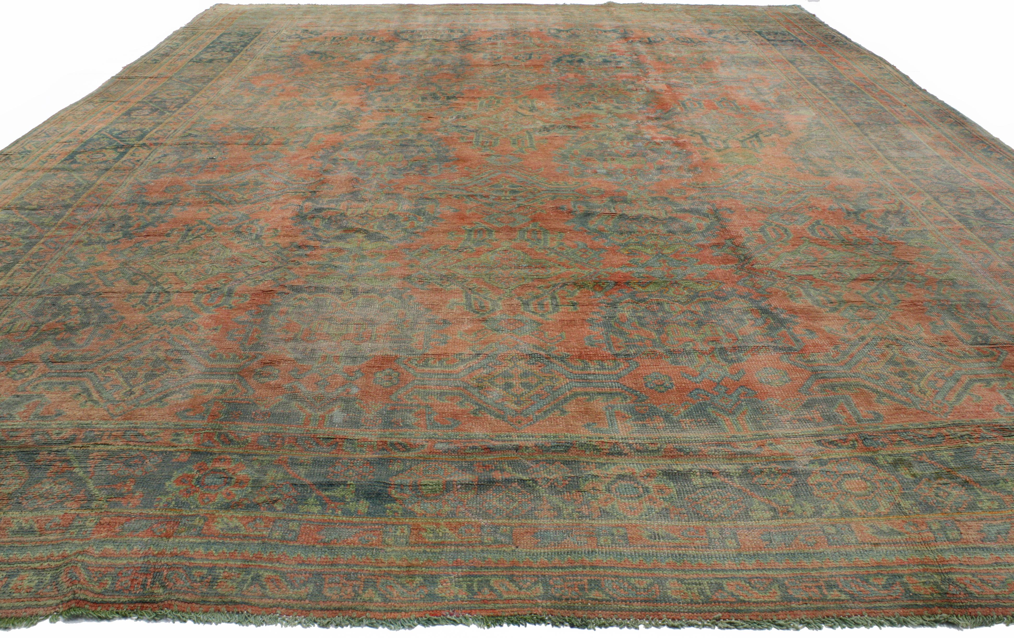Hand-Knotted Antique Turkish Oushak Rug with Rustic Aesthetic Movement Style, Palace Size Rug
