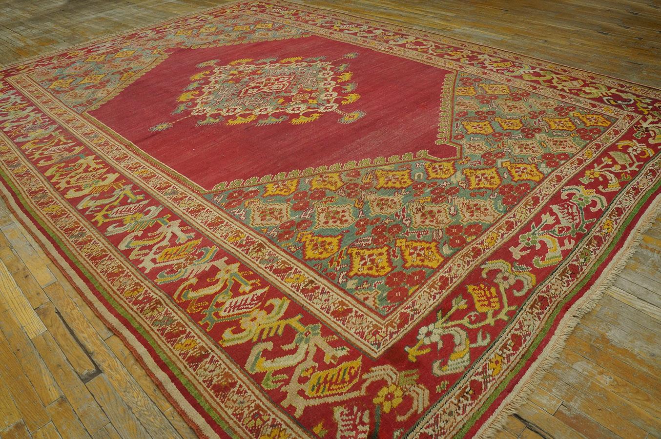 19th Century Turkish Ghiordes Oushak Carpet ( 10' x 14' - 305 x 427 ) In Good Condition For Sale In New York, NY