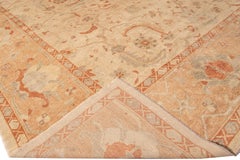 Antique Turkish Oushak Handmade Beige and Peach Floral Oversize Wool Rug