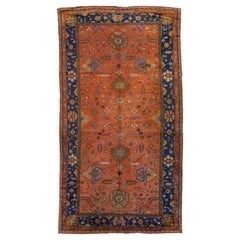 Antique Turkish Oushak Handmade Floral Designed Rust Wool Rug