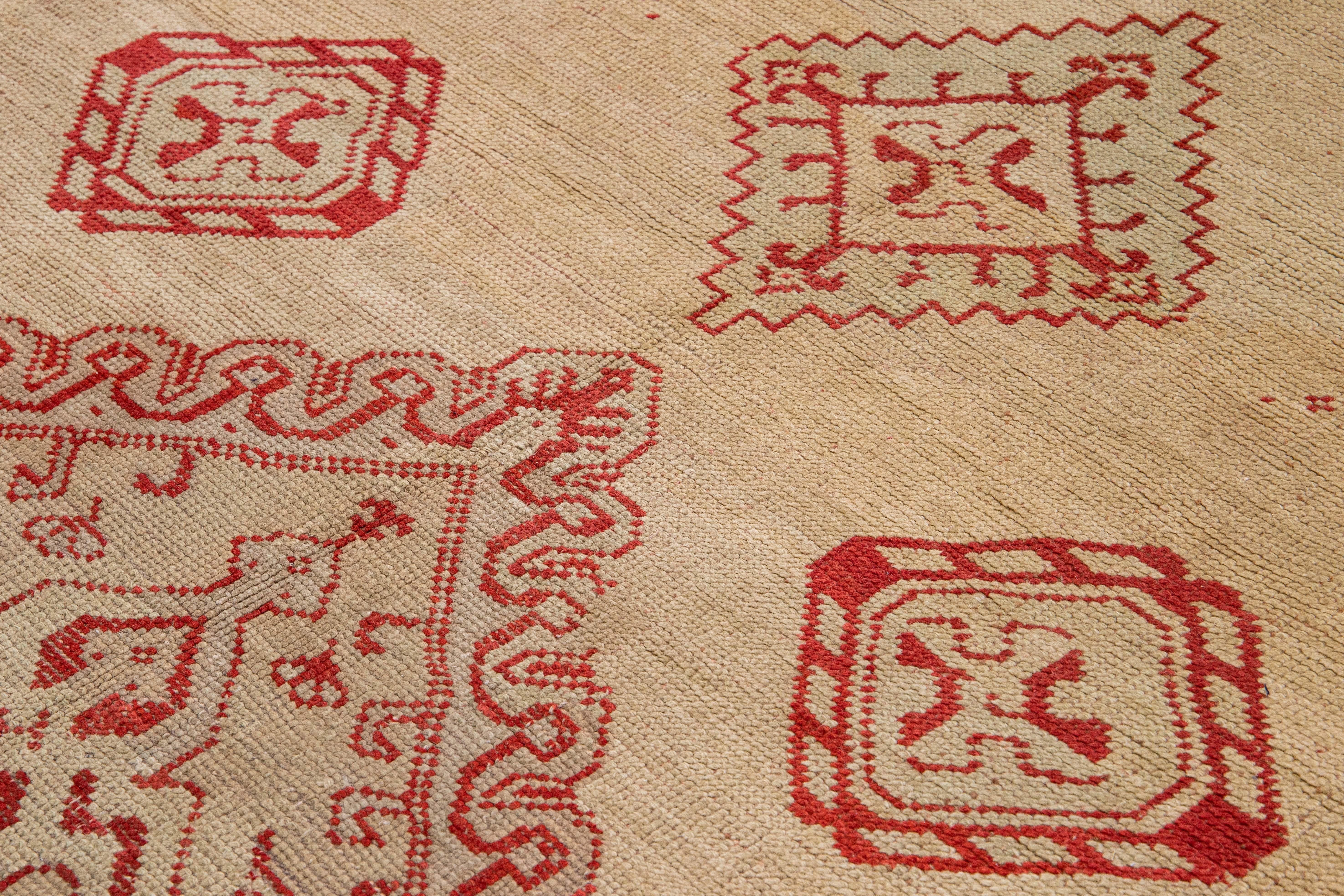 Antiker türkischer handgefertigter, brauner und roter Oversize-Wollteppich in Medaillon-Design, Oushak im Angebot 6