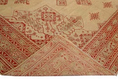 Antique Turkish Oushak Handmade Medallion Designed Tan And Red Oversize Wool Rug