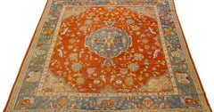 Antique Turkish Oushak Handmade Medallion Orange Wool Rug