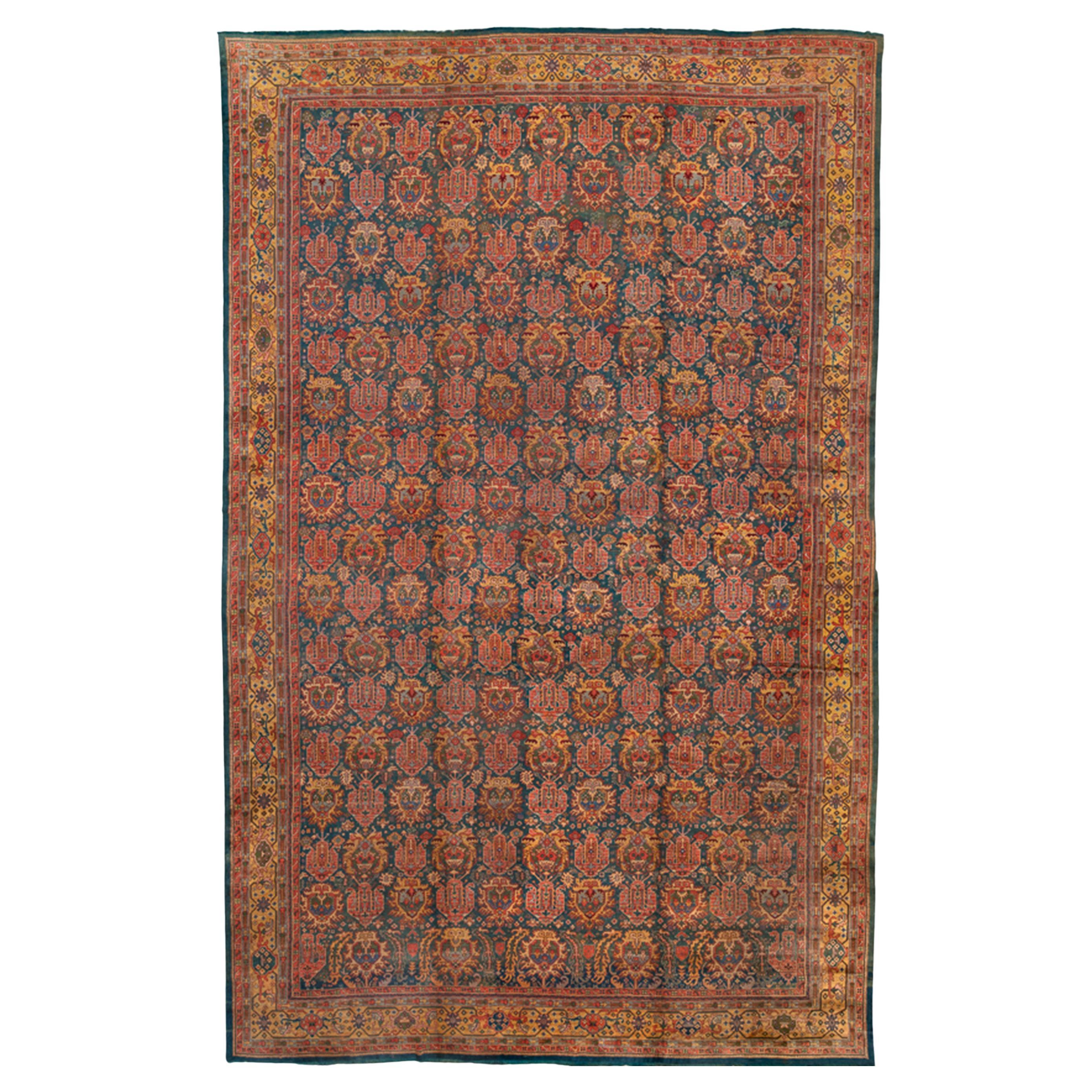 Antique Turkish Oushak Handwoven Luxury Wool Multi Rug 18'-6" x 23'-3" Size For Sale