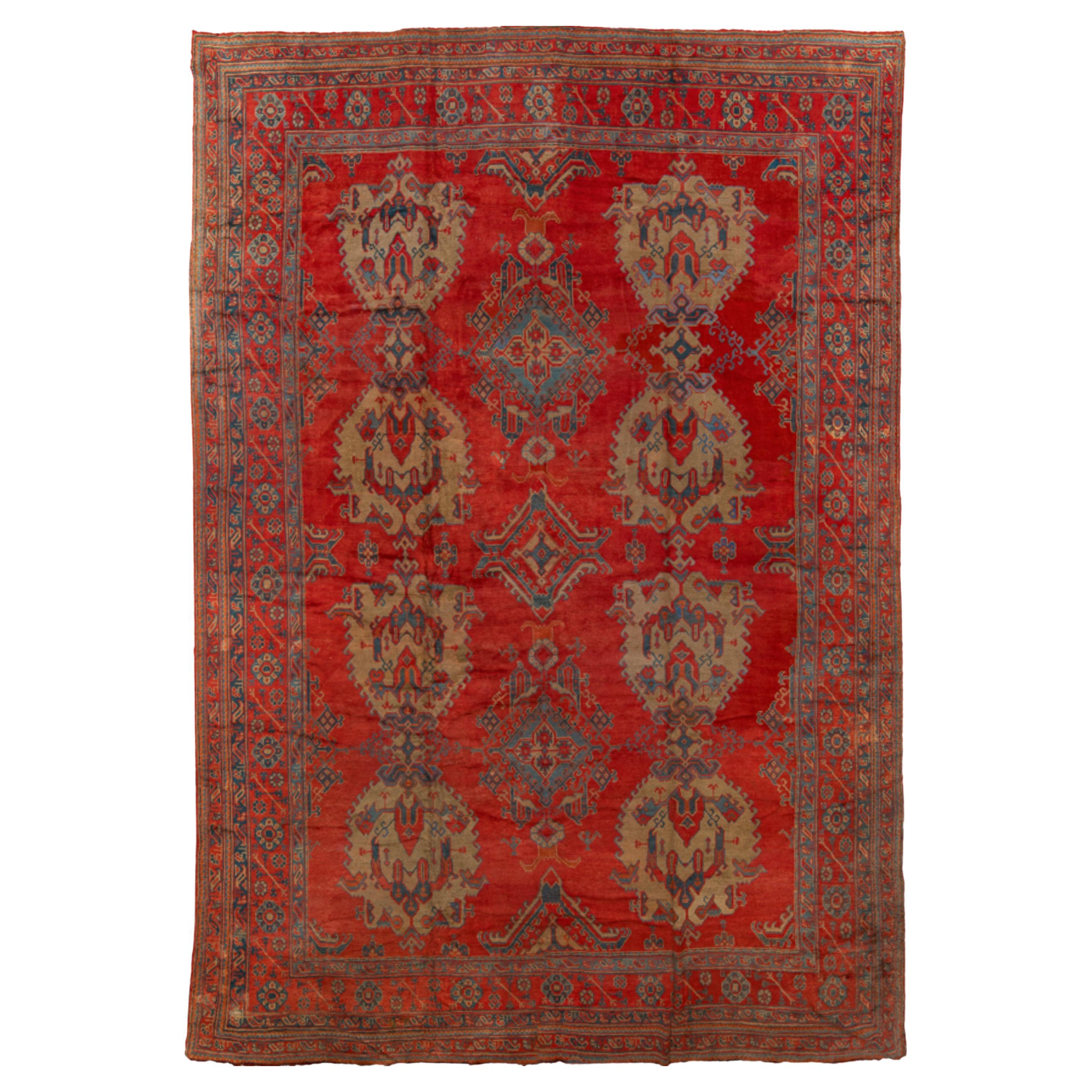 Ancien tapis turc Oushak en laine rouge tissé à la main, de luxe  Taille : 14'4 x 20'