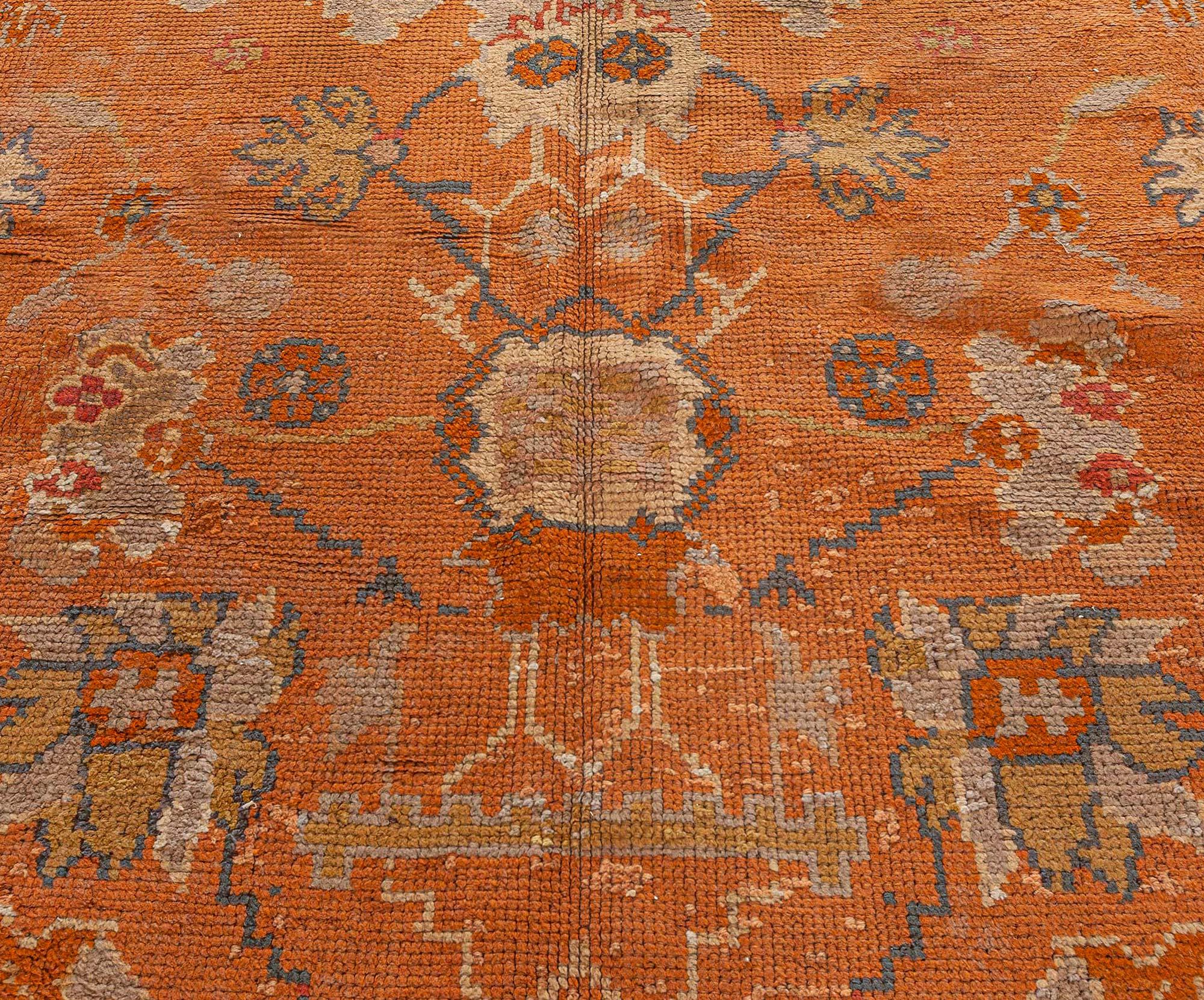 Antique Turkish Oushak Beige Orange Handwoven Wool rug
Size: 12'0