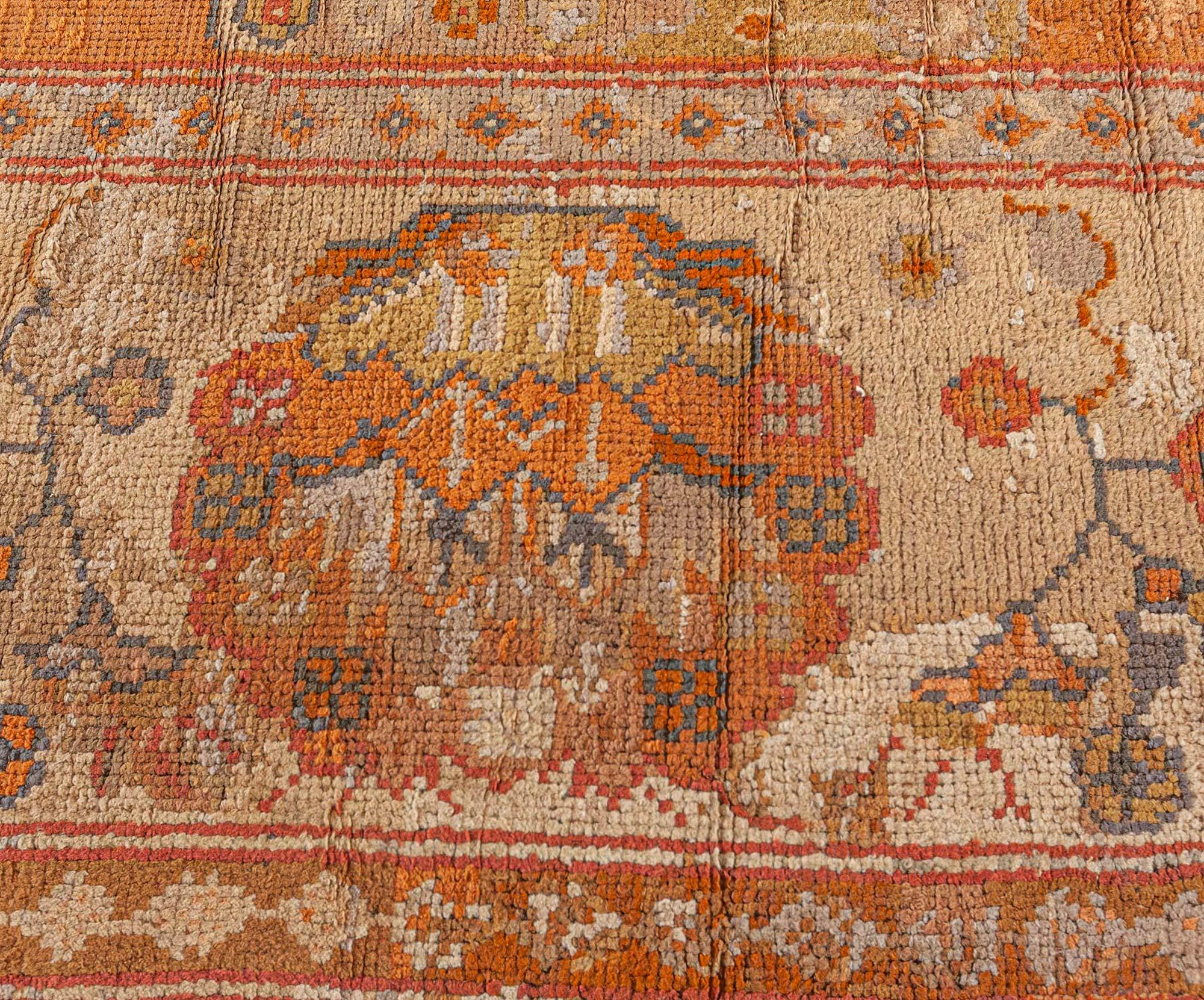 Antique Turkish Oushak Handwoven Wool Rug In Good Condition For Sale In New York, NY