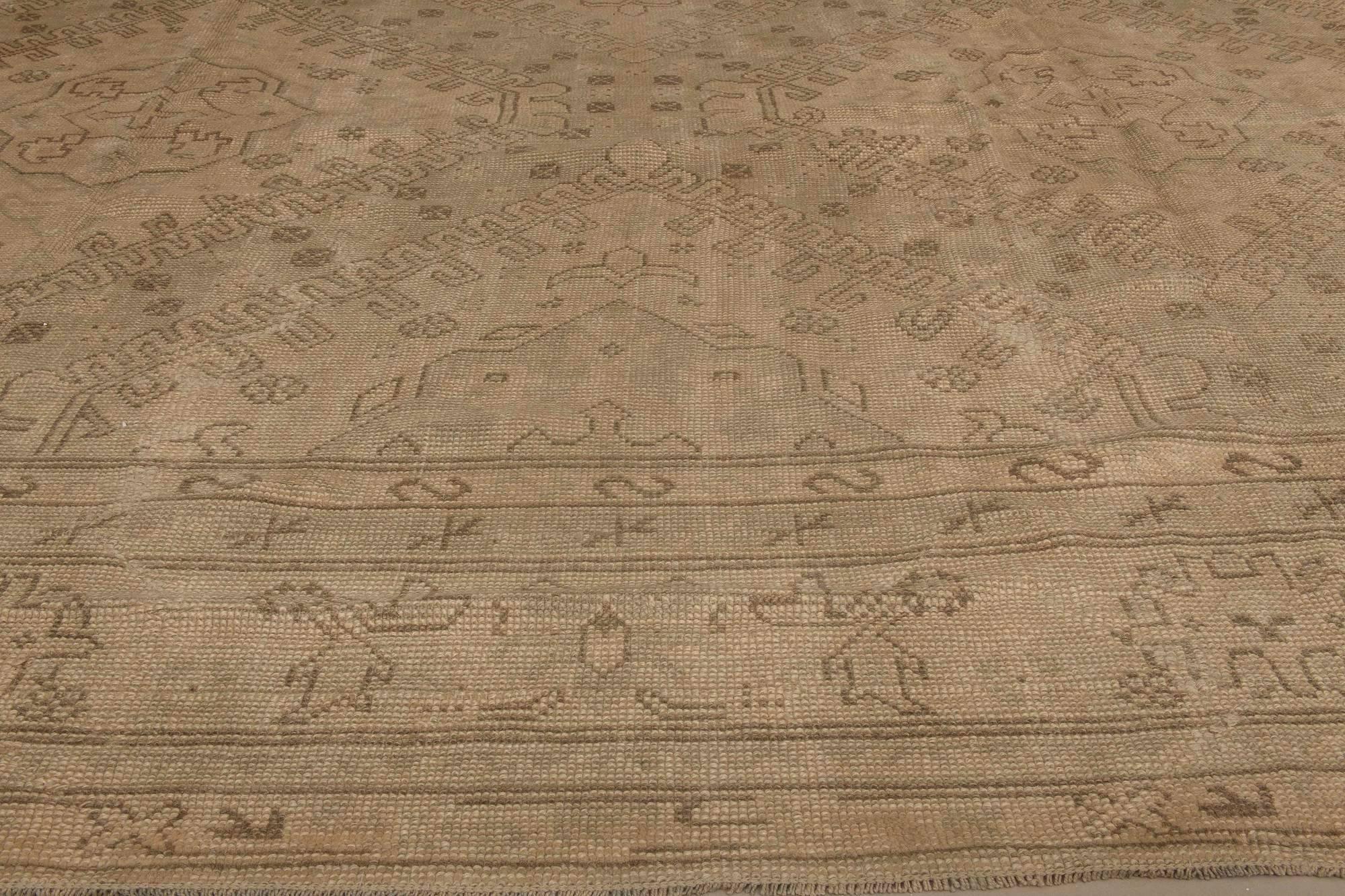Hand-Woven Antique Turkish Oushak Handwoven Wool Rug For Sale