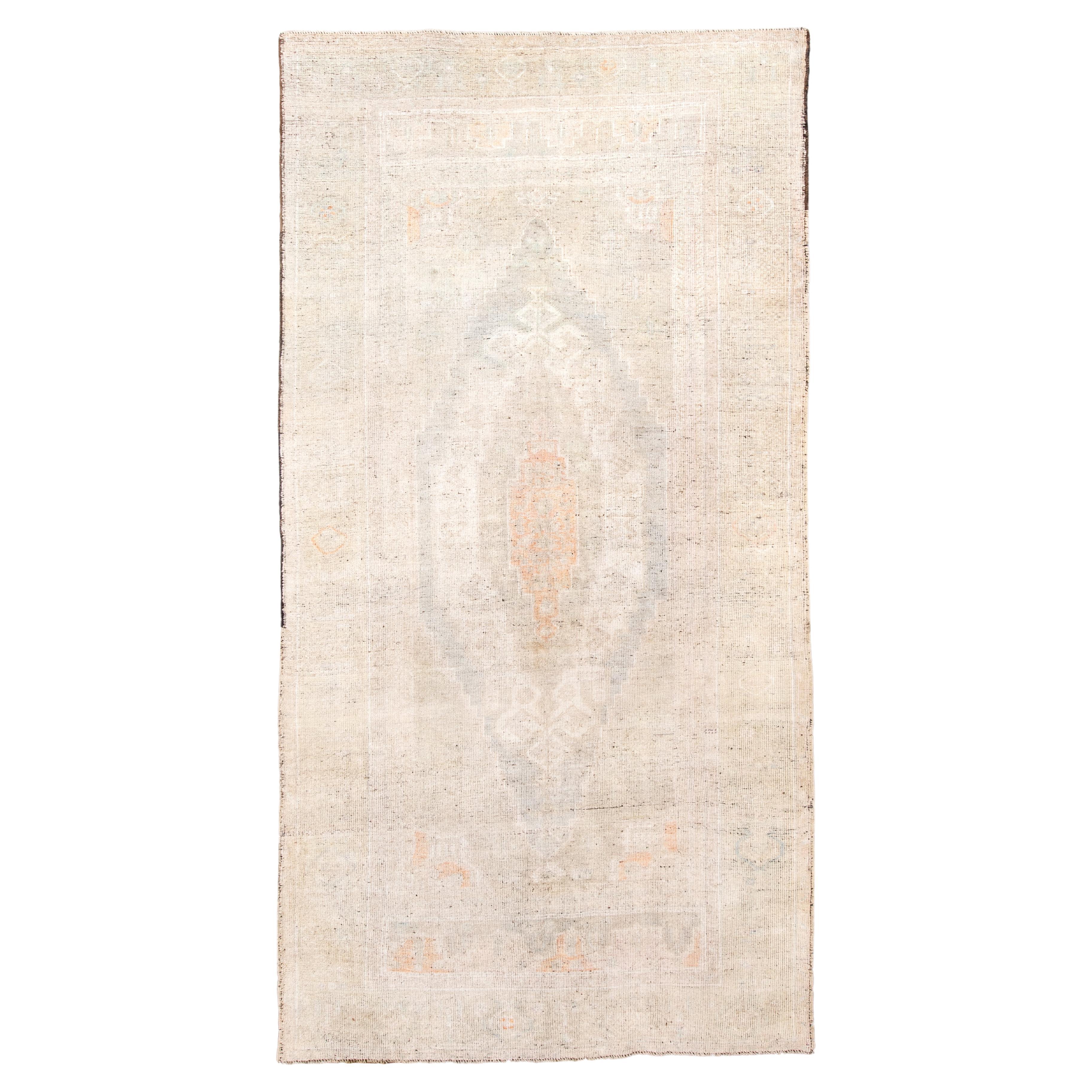 Antique Turkish Oushak in Faded Ivory 
Soft Pastels For Sale