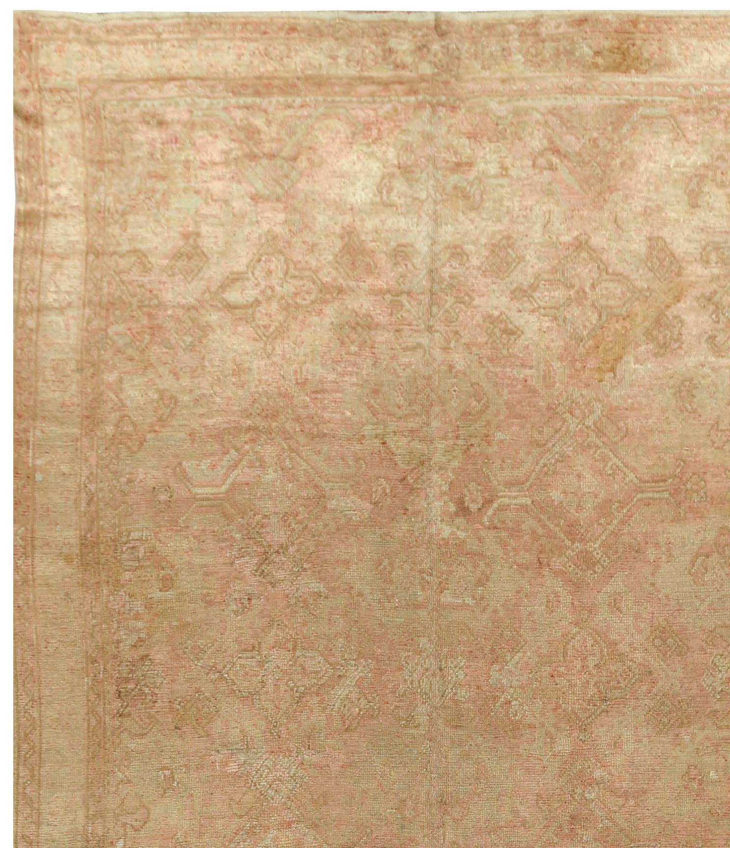 Lana Antico tappeto turco Oushak Kelleh in lana annodata a mano, CIRCA 1900 in vendita