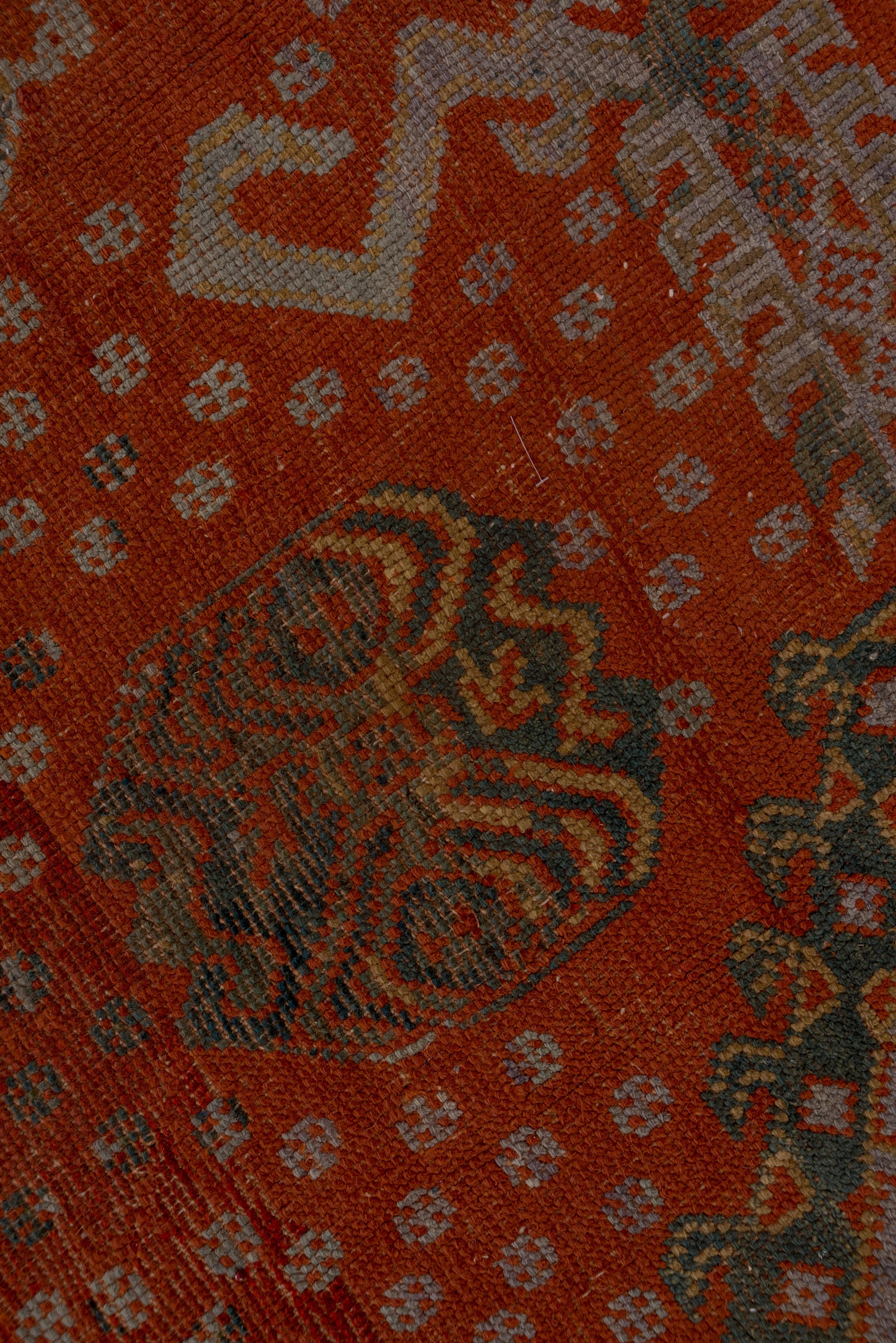 Hand-Knotted Antique Turkish Oushak Large Carpet, Orange & Teal Palette, Circa 1920s For Sale