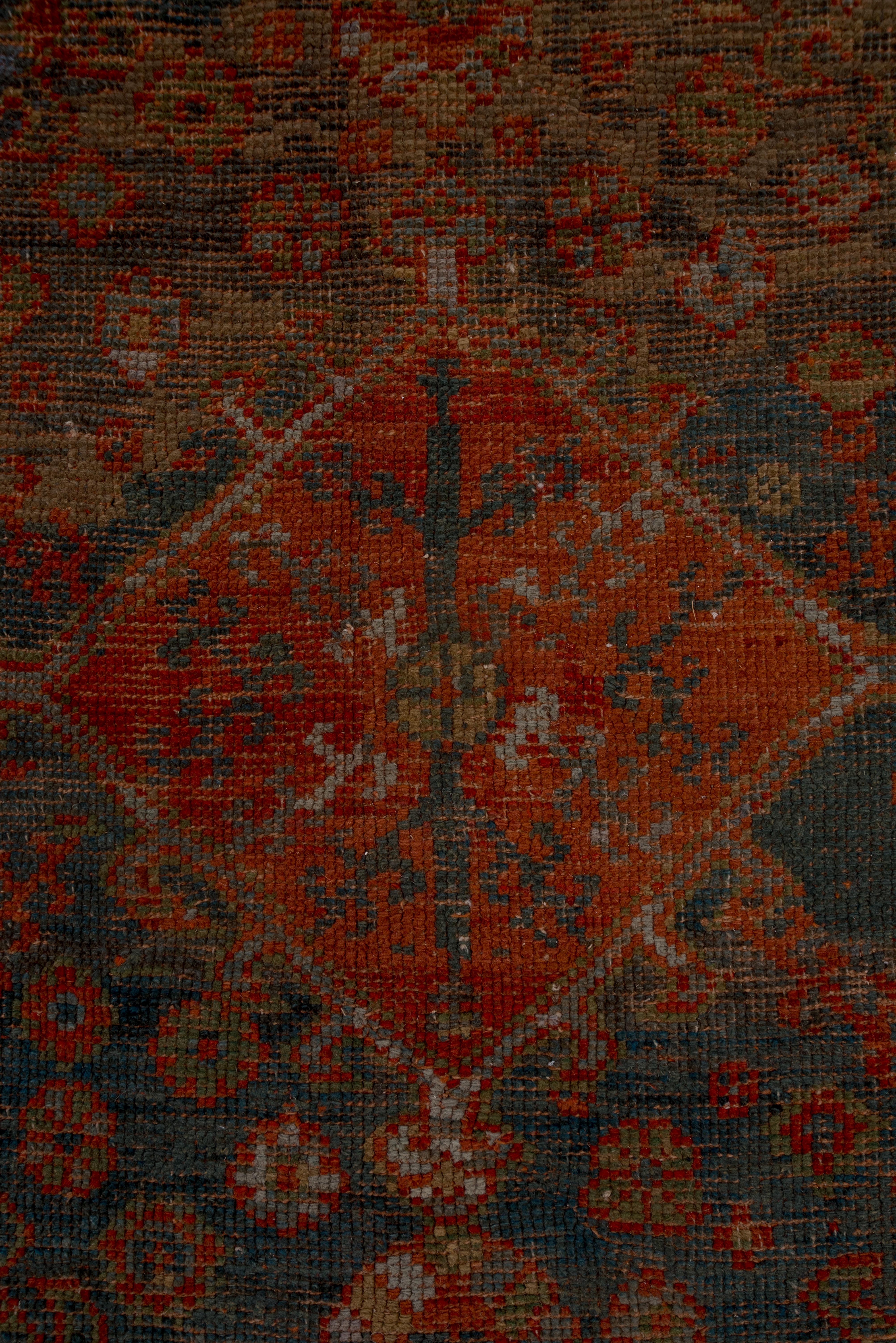 Wool Antique Turkish Oushak Large Carpet, Orange & Teal Palette, Circa 1920s For Sale