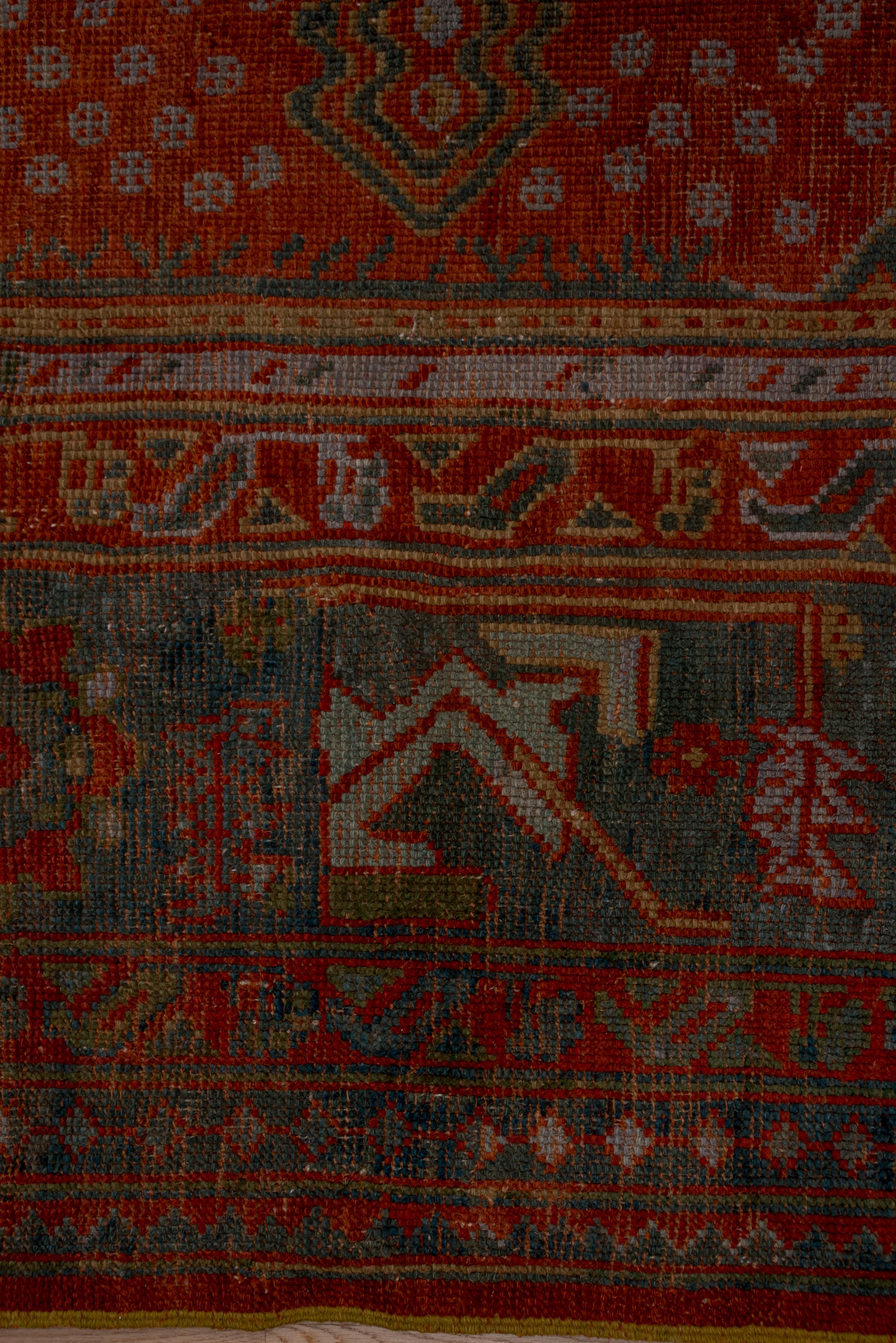Antiker türkischer Oushak-Teppich, Palette in Orange und Teal, ca. 1920er Jahre (Wolle) im Angebot