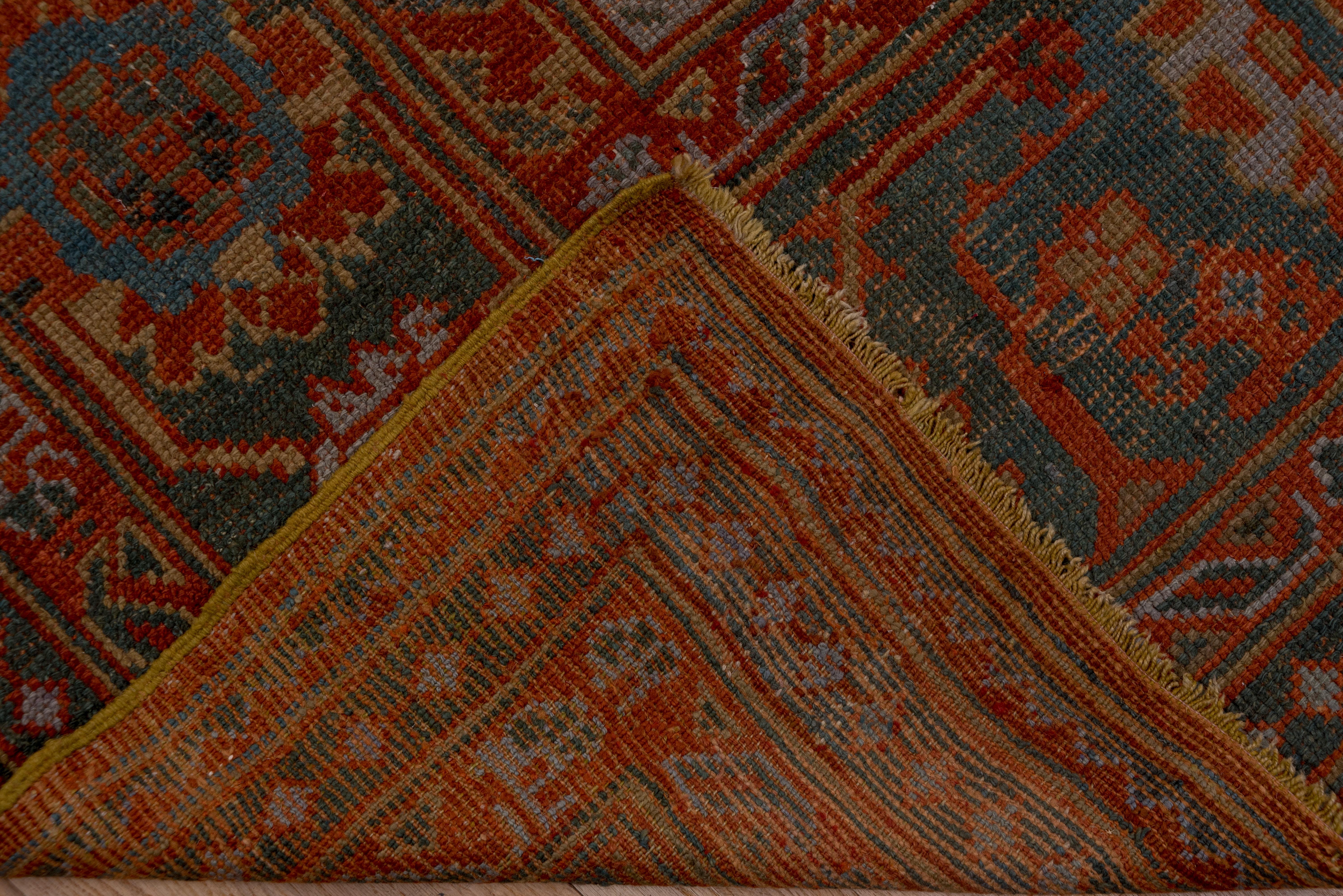 Grand tapis turc ancien d'Oushak, palette orange et sarcelle, vers les années 1920 en vente 2