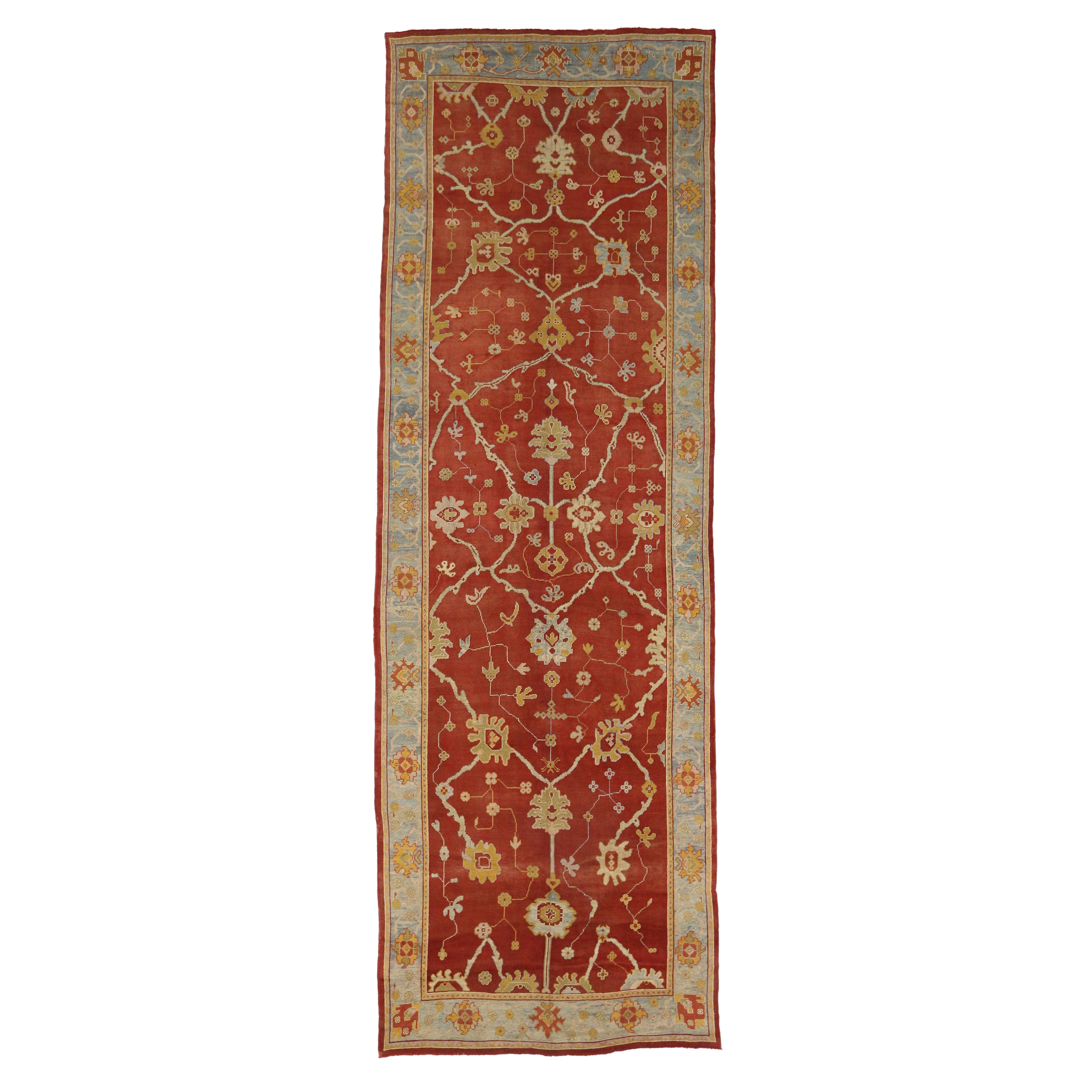 Antique Turkish Oushak Gallery Rug with Arts and Crafts Style For Sale