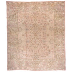 Antique Turkish Oushak Mansion Carpet, Light Pink Field, circa 1900s