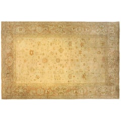 Tapis oriental antique turc Oushak:: grande taille:: couleurs douces & motif allover