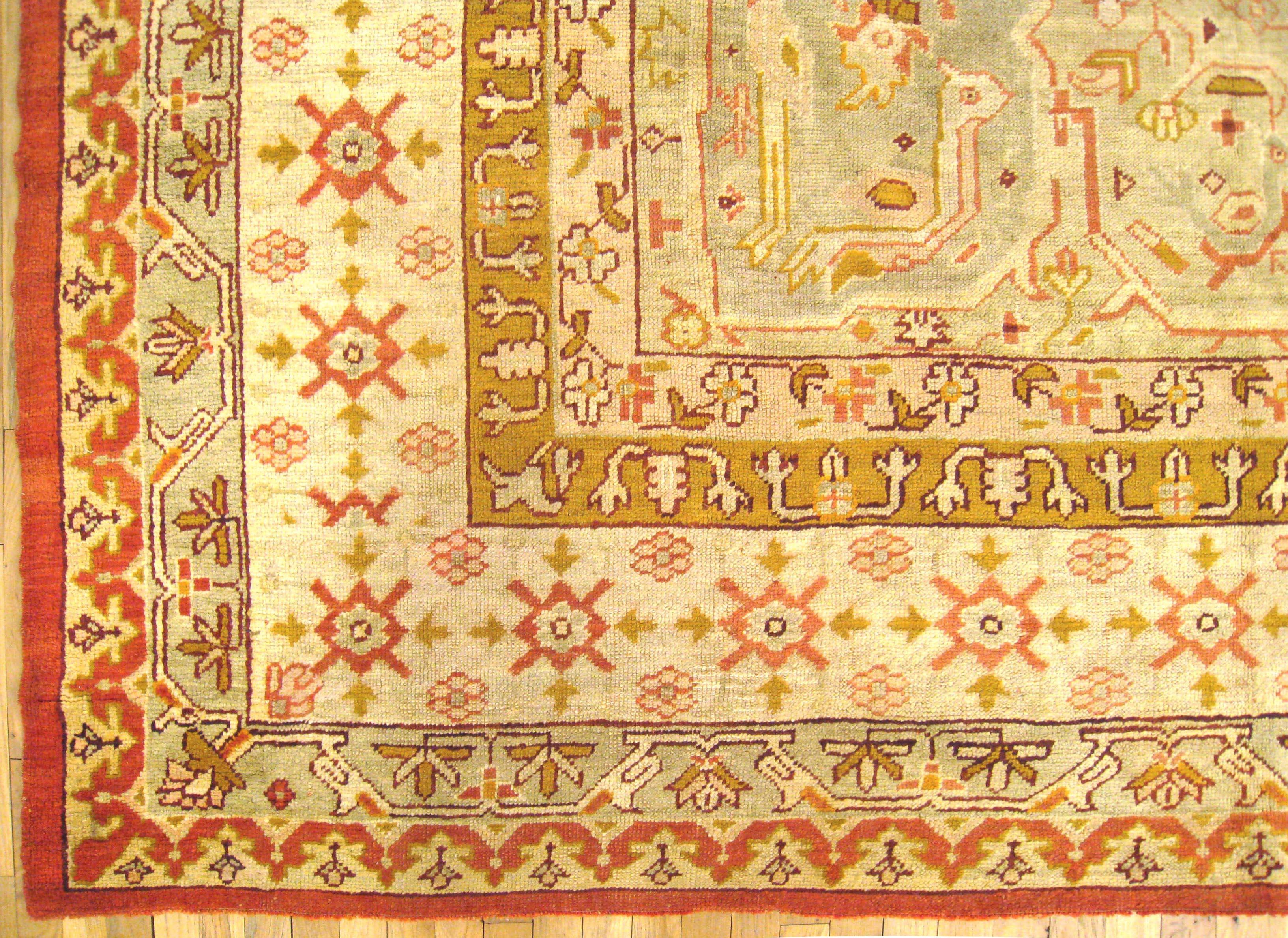 Hand-Woven Antique Turkish Oushak Oriental Carpet, Oversize, with Medallion & Corner Design For Sale