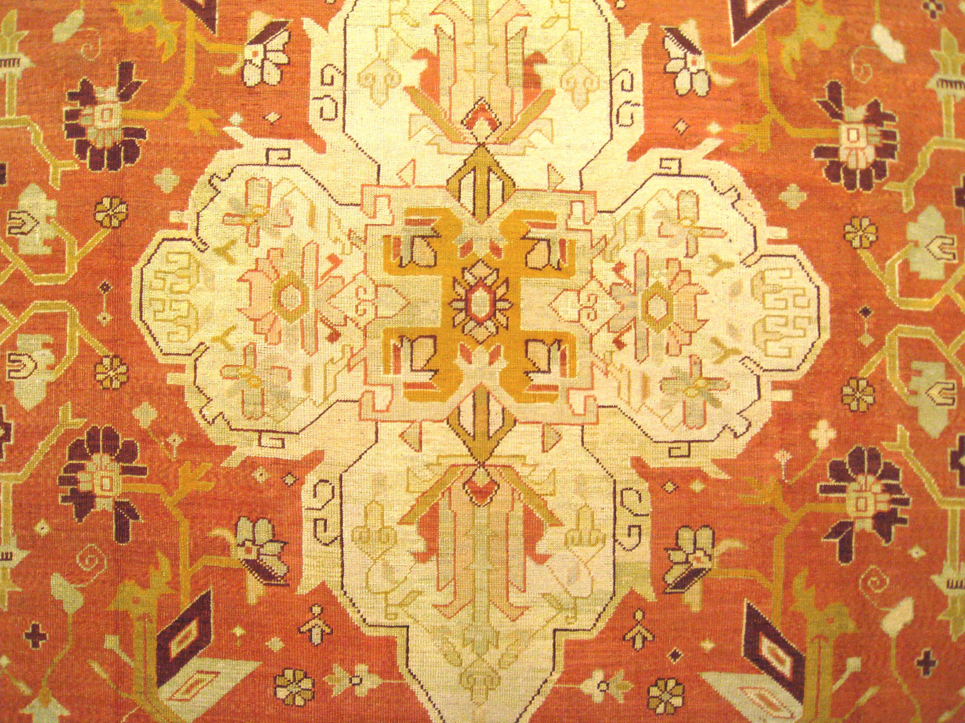 Early 20th Century Antique Turkish Oushak Oriental Carpet, Oversize, with Medallion & Corner Design For Sale