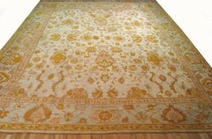 Antique Turkish Oushak Oriental Rug, Large Size, w/ Allover Design & Soft Colors