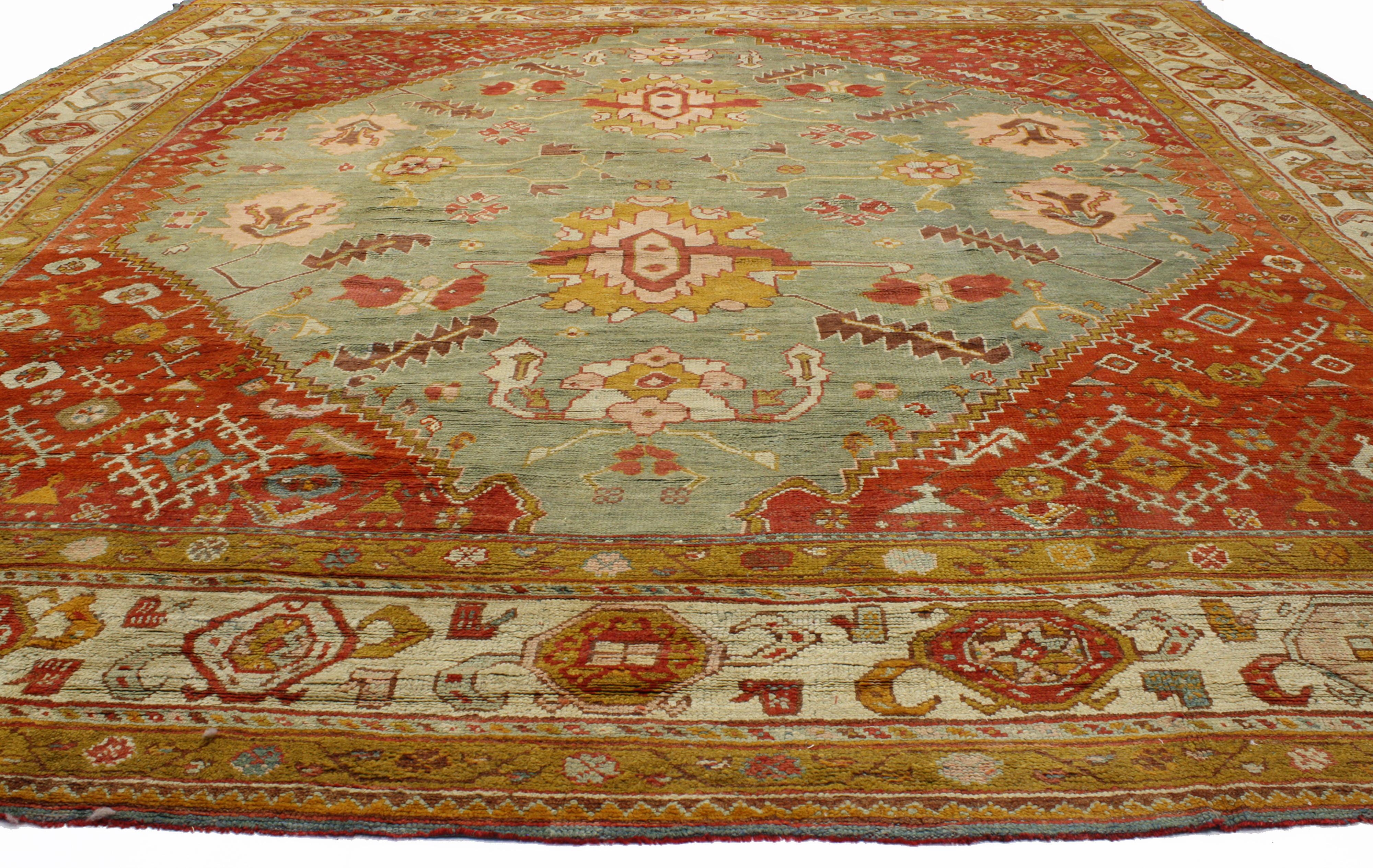 Hand-Knotted 1870s Oversized Antique Turkish Oushak Rug, Hotel Lobby Size Carpet For Sale