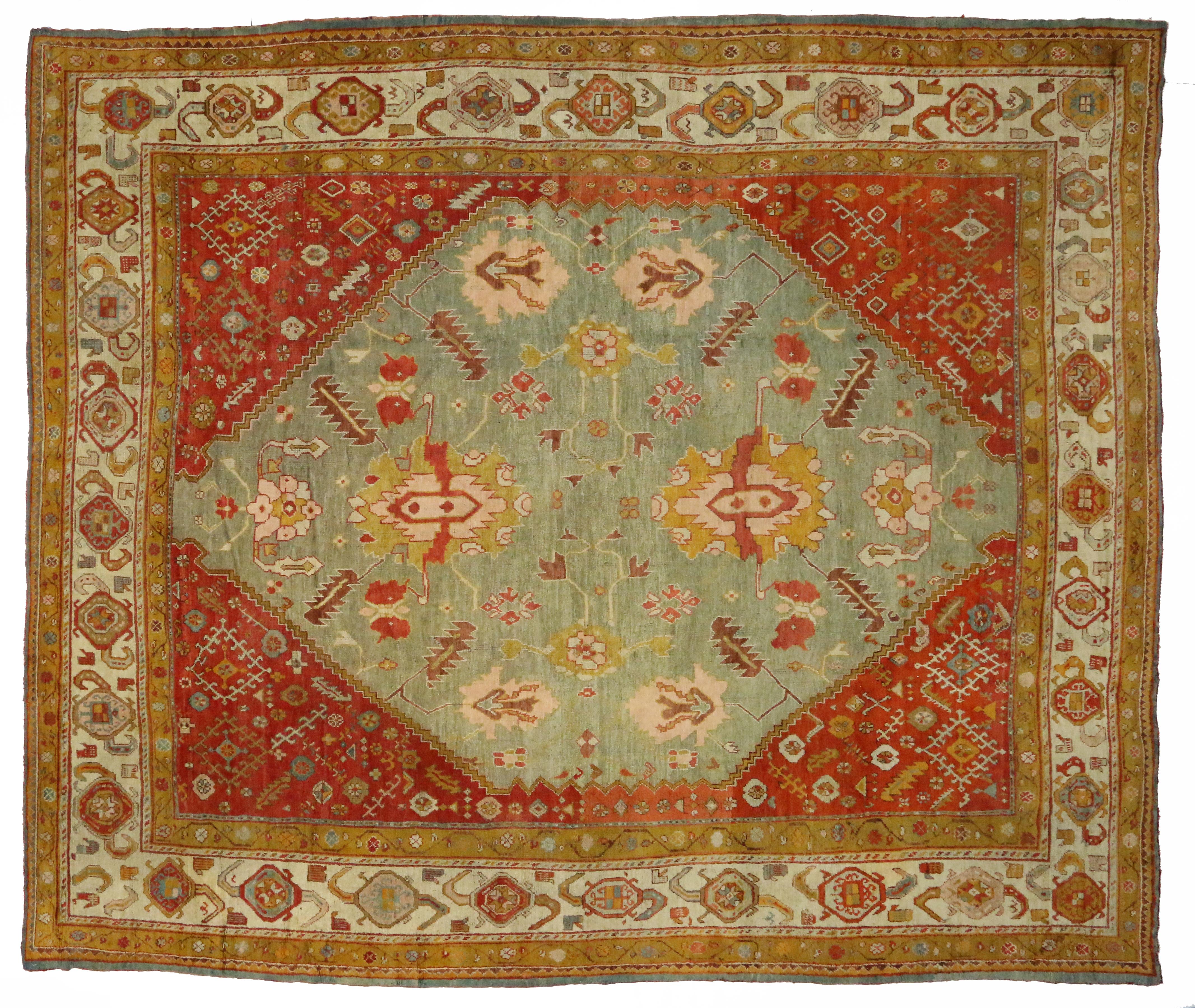 Wool Late 19th Century Oversized Antique Turkish Oushak Rug, 16'00 x 19'00 For Sale