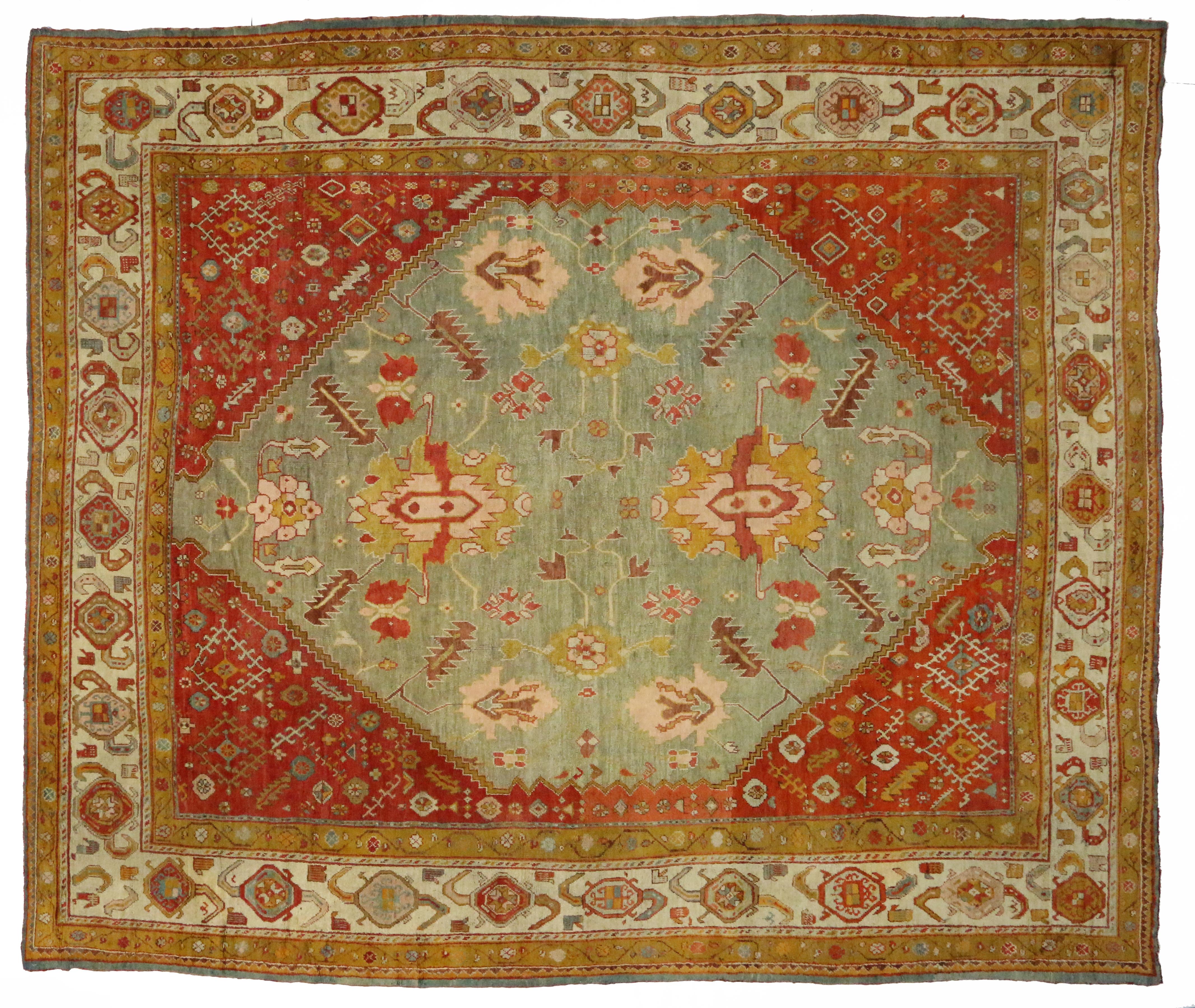 1870s Oversized Antique Turkish Oushak Rug, Hotel Lobby Size Carpet In Good Condition For Sale In Dallas, TX