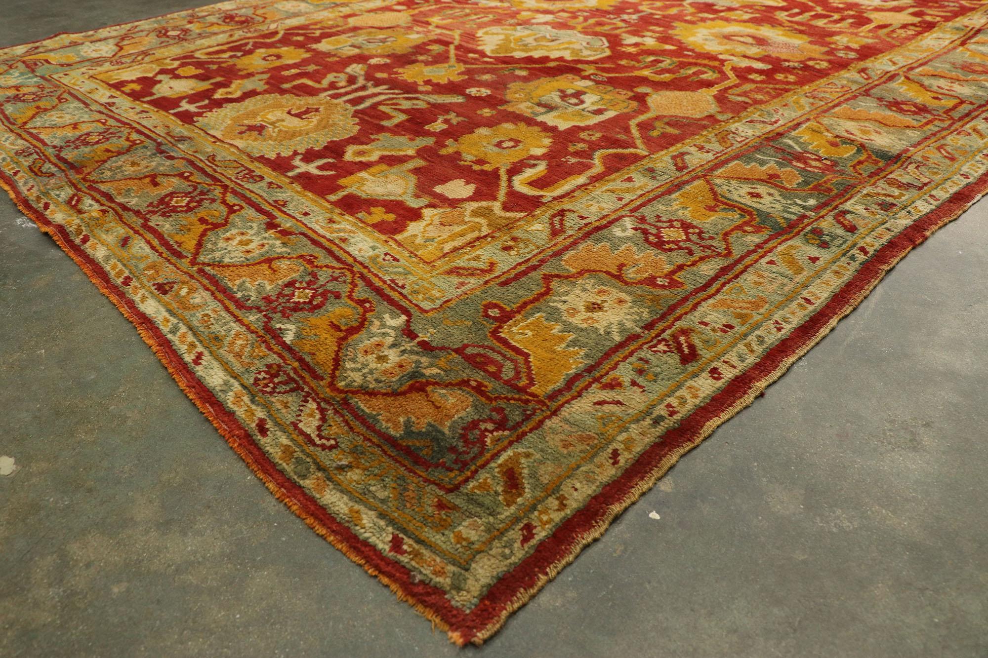 19th Century 1880s Antique Turkish Oushak Rug Extra Long Hotel Lobby Size Carpet For Sale