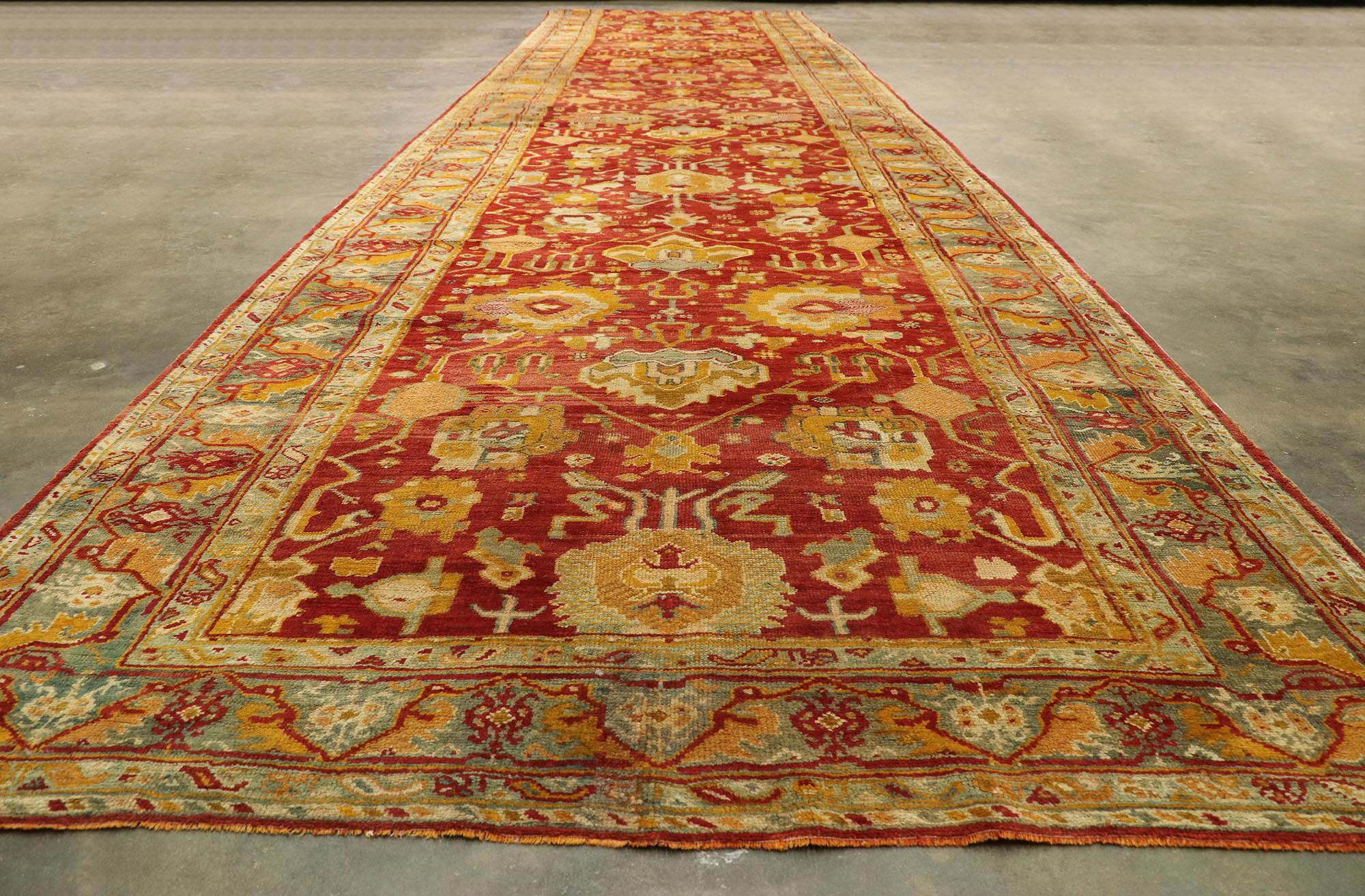 Wool 1880s Antique Turkish Oushak Rug Extra Long Hotel Lobby Size Carpet For Sale