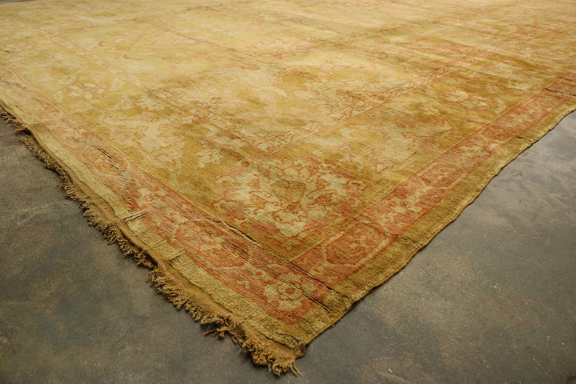 Wool 1890s Oversized Antique Turkish Oushak Rug, Hotel Lobby Size Carpet For Sale